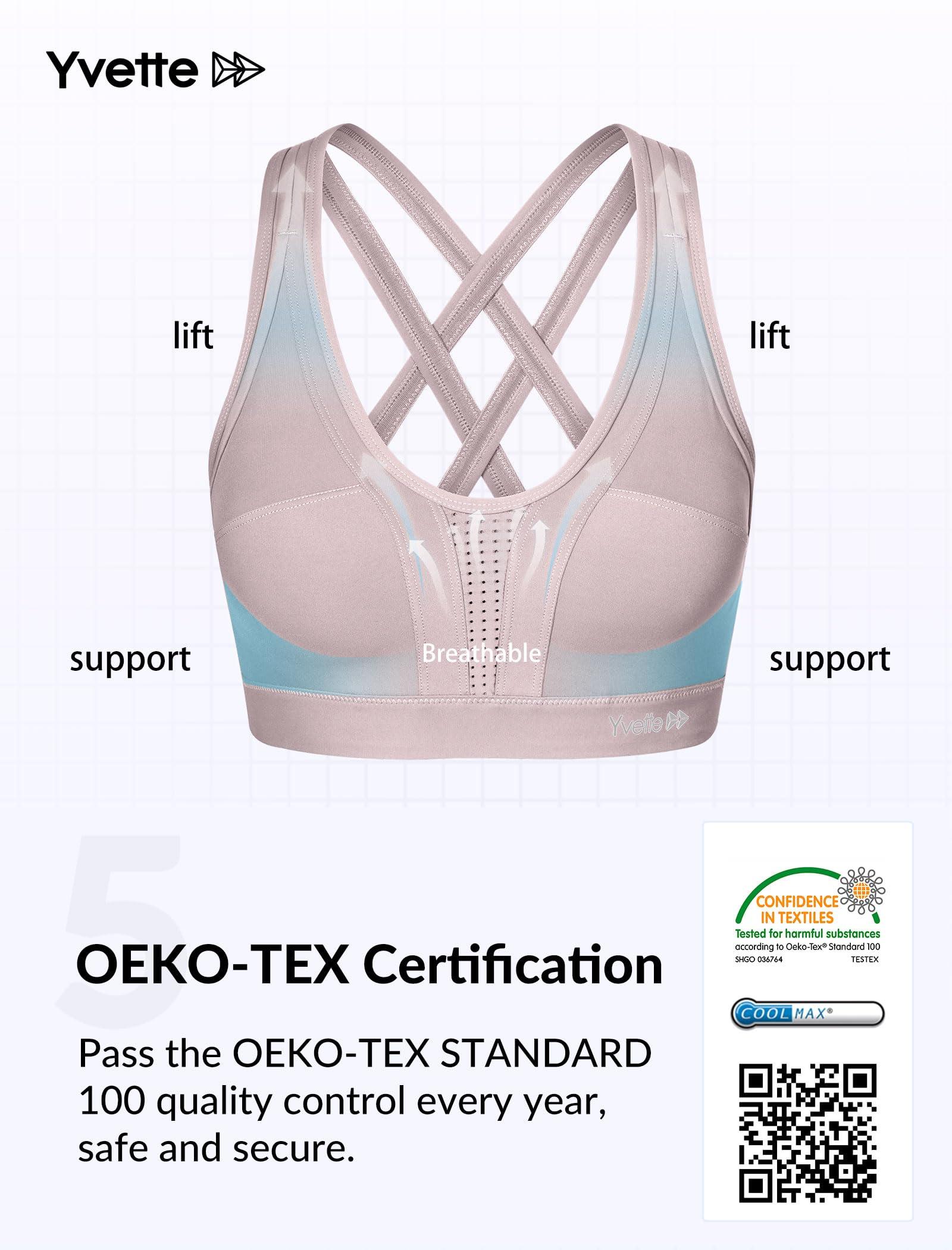 Yvette Yvette Women High Impact Sports Bras Criss Cross Back Sexy Running Bra for Plus Size, Pastel Pink, 4XL(DF)