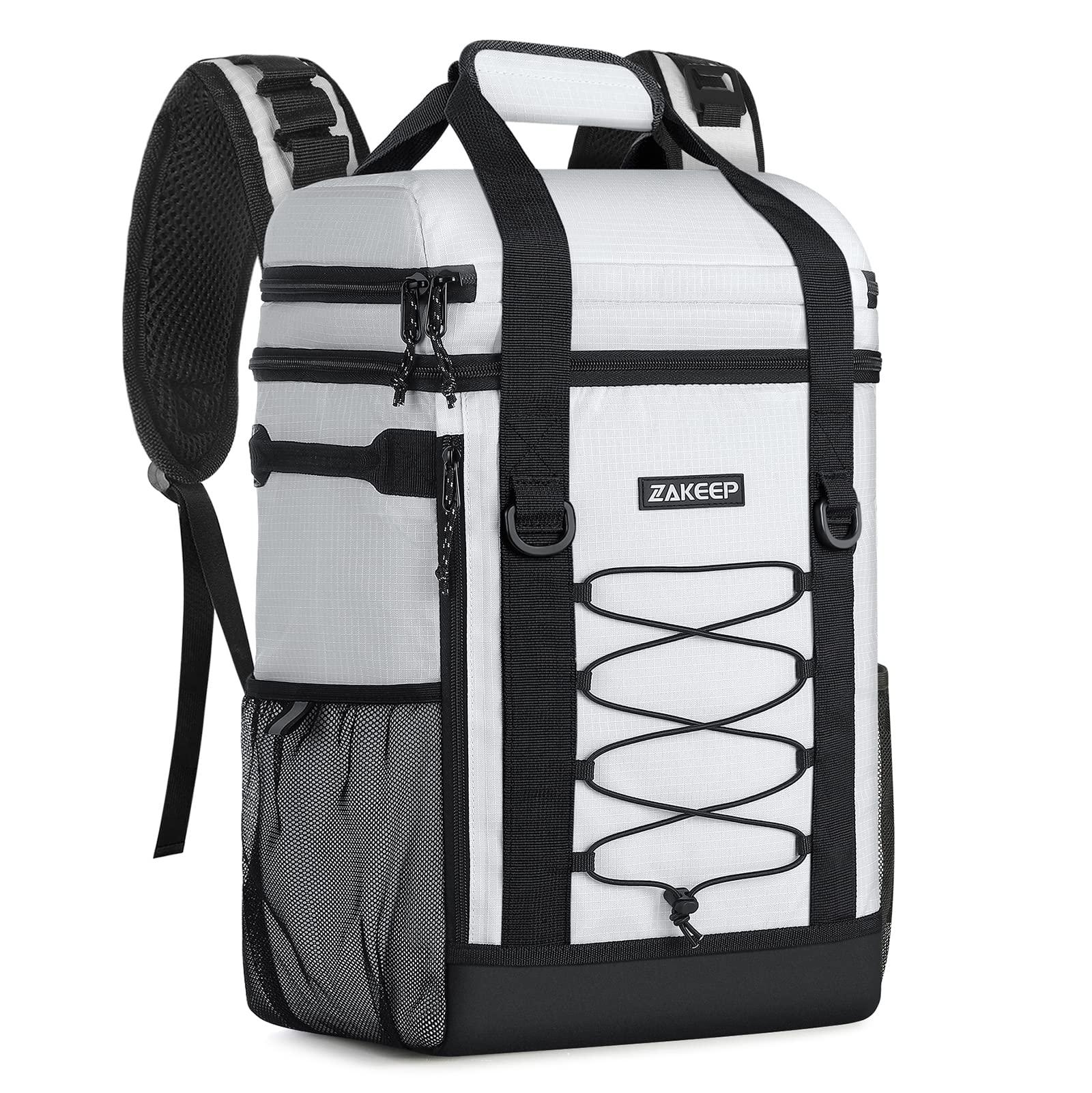 ZAKEEP ZAKEEP Cooler Backpack, 36 Cans Multifunctional Leakproof Cooler Backpack with Padded Top Handle, Mesh Pocket for Camping BBQ (White)