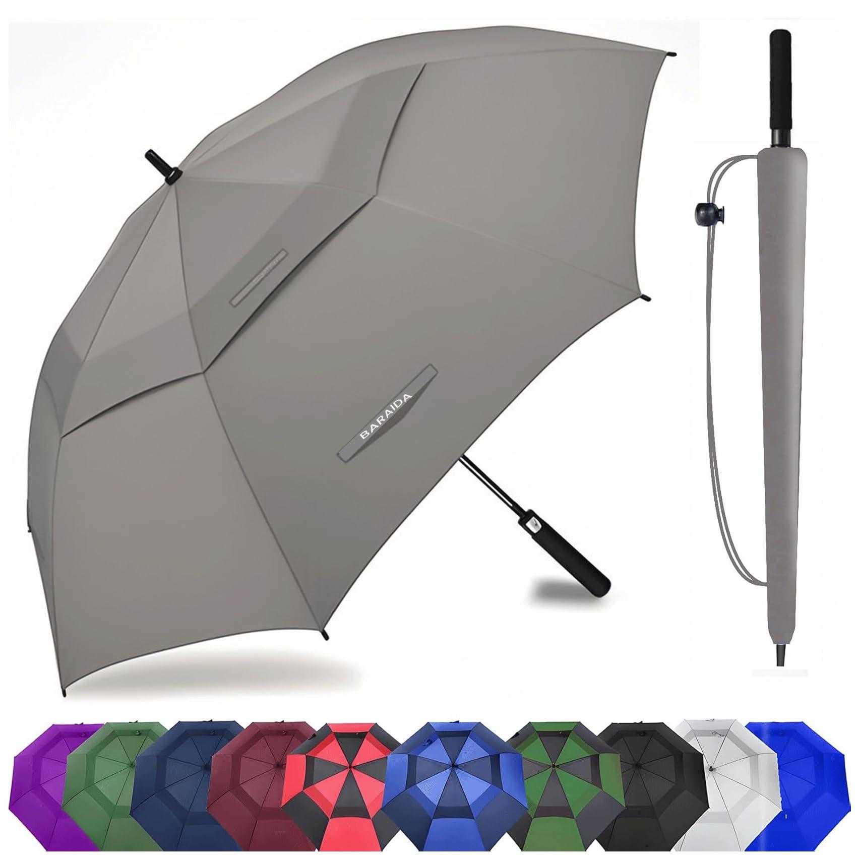 Baraida Baraida Golf Umbrella Large 62/68/72 Inch, Extra Large Oversize Double Canopy Vented Windproof Waterproof Umbrella, Automatic Open Golf Umbrella for Men and Women and Family.(68 Inch,Grey)