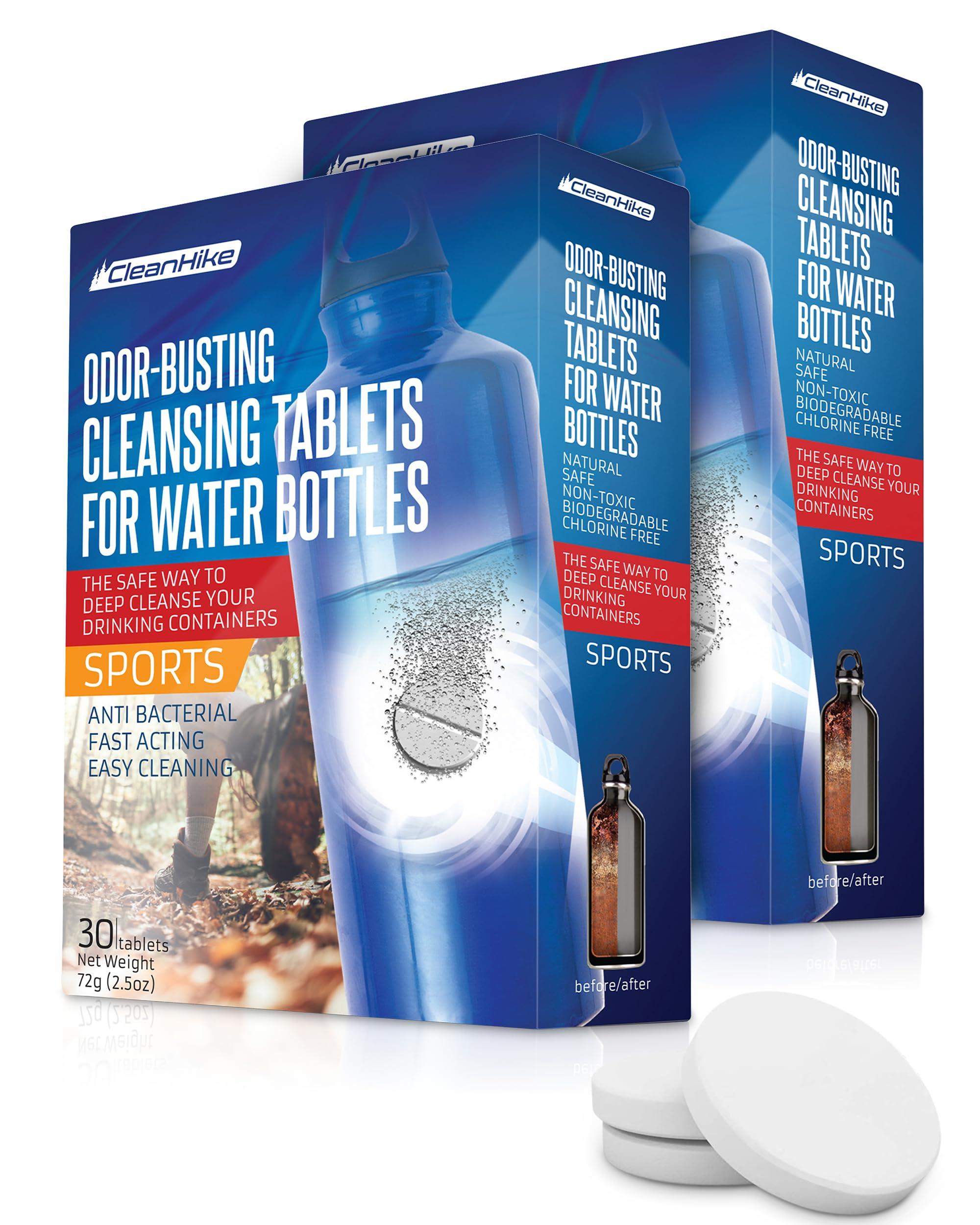 CleanHike Tumbler Water Bottle Cleaning Tablets - (60 Tablets) All Natural Ingredient, Great for All Stainless, Plastics, Ceramic and Glass Drinking Containers, Individually Packed (2)