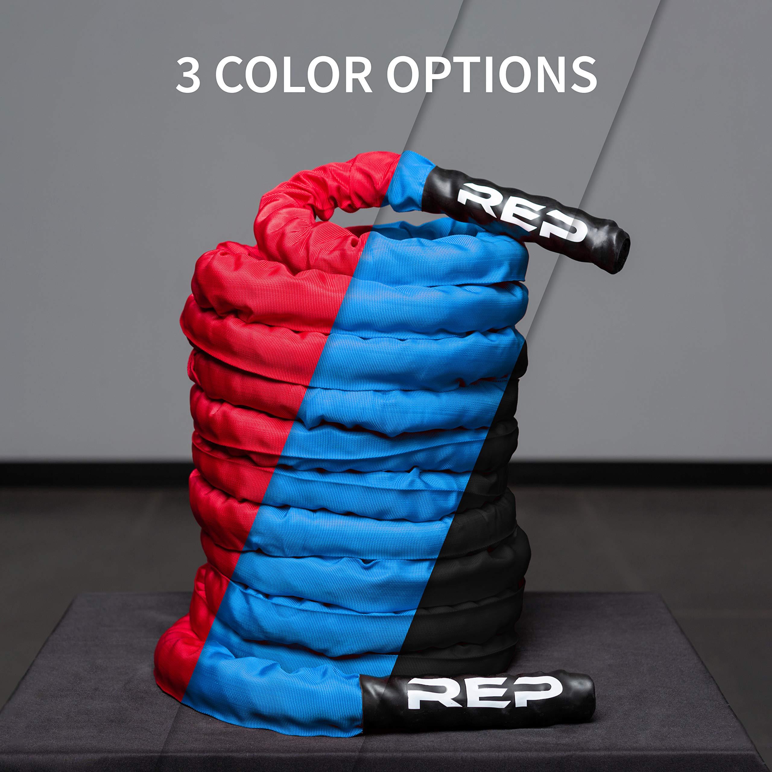 REP REP Battle Ropes - PolyDacron Battle Rope for Strength and Conditioning Workouts 1.5" and 2" Diameter, 30ft, 40ft, 50ft Lengths with Optional Cover Sleeve (Blue With Sleeve, 1.5 x 50 ft)