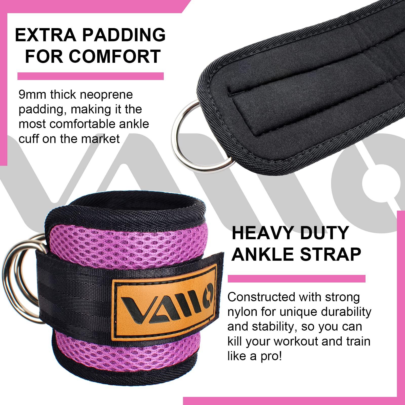 VAIIO VAIIO Ankle Straps for Cable Machines,Adjustable Comfort fit Neoprene, Reinforce Double D-Ring - Premium Ankle Cuffs to Improve Abdominal Muscles, Lift The Butts, Tone The Legs for Men & Women