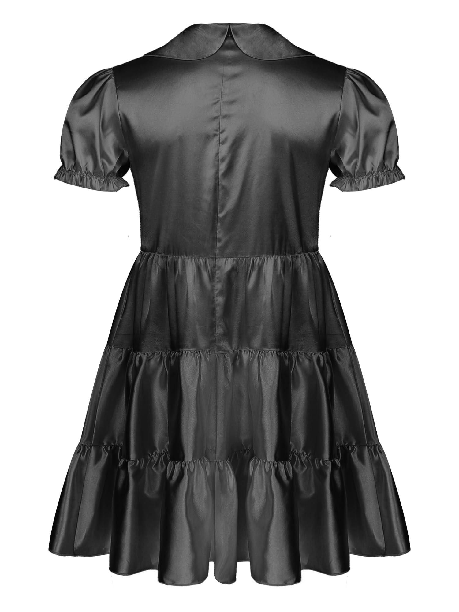 Moily Moily Men's Shiny Satin Maid Dress Crossdressing Lingerie Outfit Short Sleeve French Maid Dress Black XX-Large