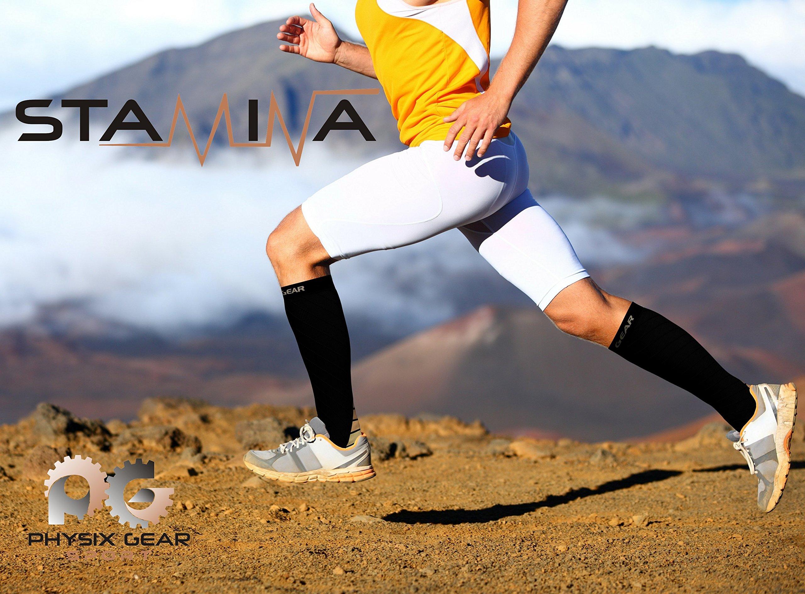 Physix Gear Sport Physix Gear Compression Socks - Best Men & Womens Compression Socks for Circulation, Running, Nurses, Athletic Use Sock Compression, Blood Pressure Socks, Calcetines de Compresion, Black/Beige, S/M