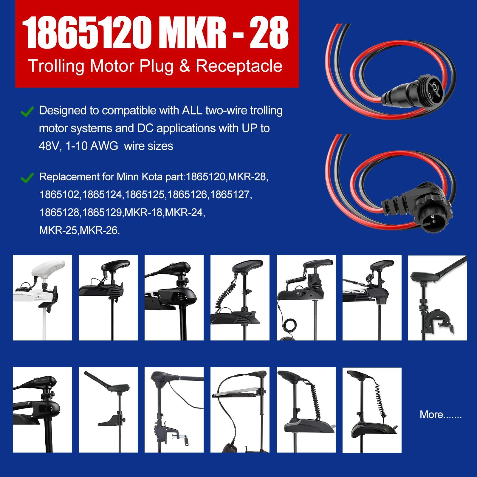 Moestoont 1865120 MKR-28 Trolling Motor Plug and Receptacle Compatible With Minn Kota Freshwater and Saltwater Trolling Motors 12V/24V/36V/48V Male Female Trolling Motor Connector Watertight Quick Connect