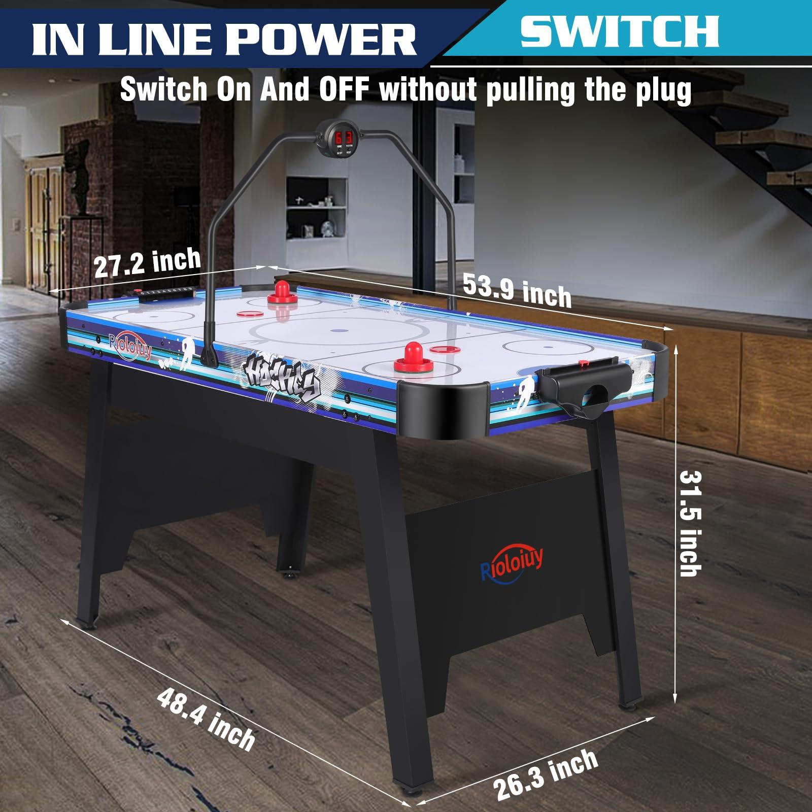 Rioloiuy 58" Air Hockey Table, Arcade Style with Powerful 700mA Motor, Accurate Digital LED Scoreboard on Overhead Gantry, Includes 2 Pucks and 2 Pushers