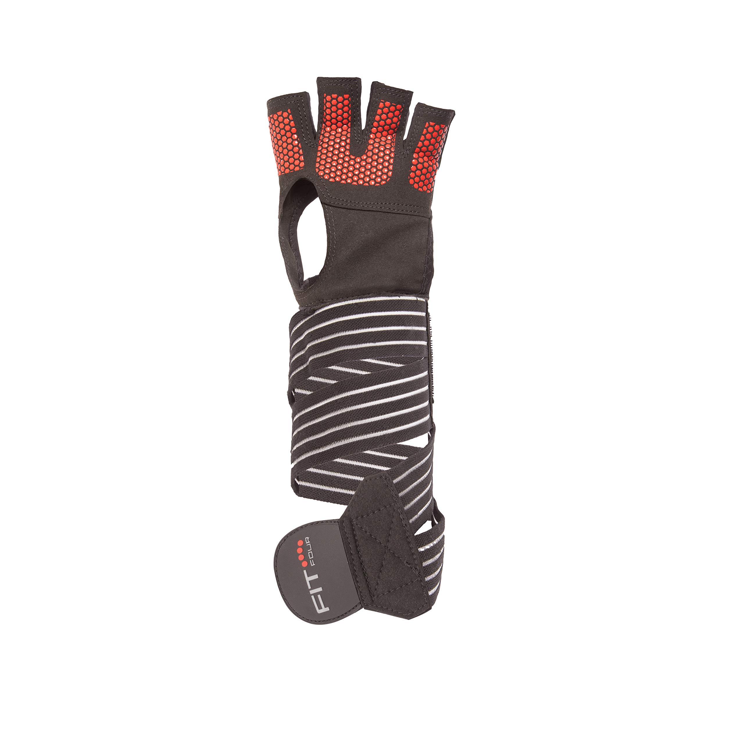 Fit Four Fit Four OCR Slit Grip Gloves Obstacle Course Racing & Mud Run Hand Protection | Wrist Support with Slit for Fitness Watch (Black/Red, Small)