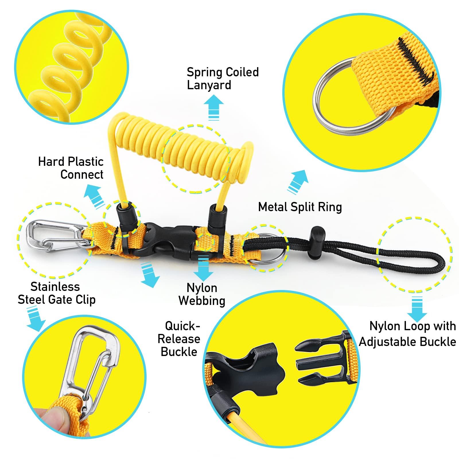 Owekfifv Owekfifv Scuba Diving Coil Landyard, Stainless Steel Spring Coiled Camera Lanyard with Quick Release Metal Buckle for Underwater Diving Tools Rods Yellow