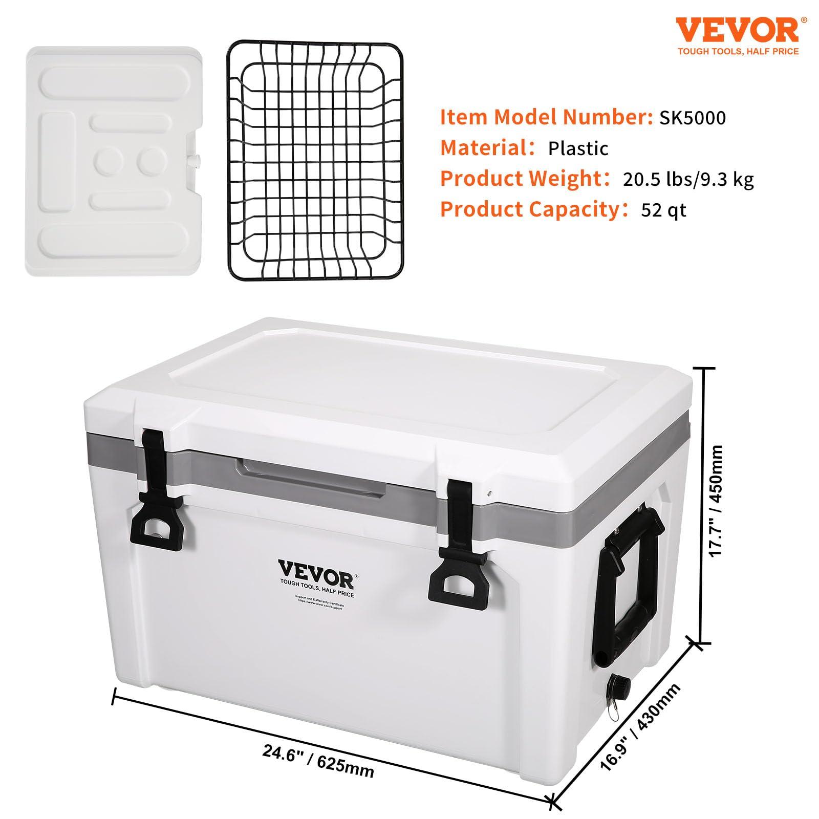 VEVOR VEVOR Ultra-Light Hard Cooler 52 QT, Ice Retention Cooler with Heavy Duty Handle, Ice Chest Lunch Box for Camping, Travel, Outdoor, Keeps Cool for up to 6 Days, 30% Lighter Than Rotomolded Coolers