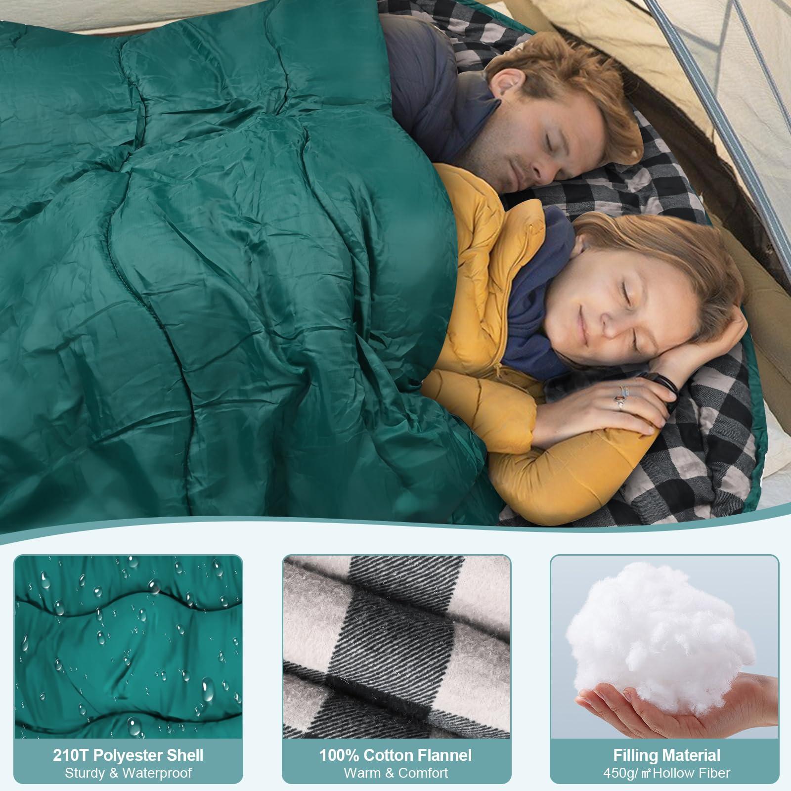 Forinbuy FORINBUY Winter Cotton Flannel Double Sleeping Bag,Queen Size Sleeping Bag for Adults, Cold Weather Waterproof 2 Person Sleeping Bag, Suitable for Couples Family Camping, RV Travel