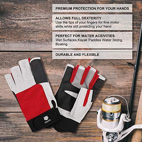 FitsT4 Sports FitsT4 Sailing Gloves 3/4 Finger and Grip Great for Sailing, Yachting, Paddling, Kayaking, Fishing, Dinghying Water Sports for Men and Women Red M