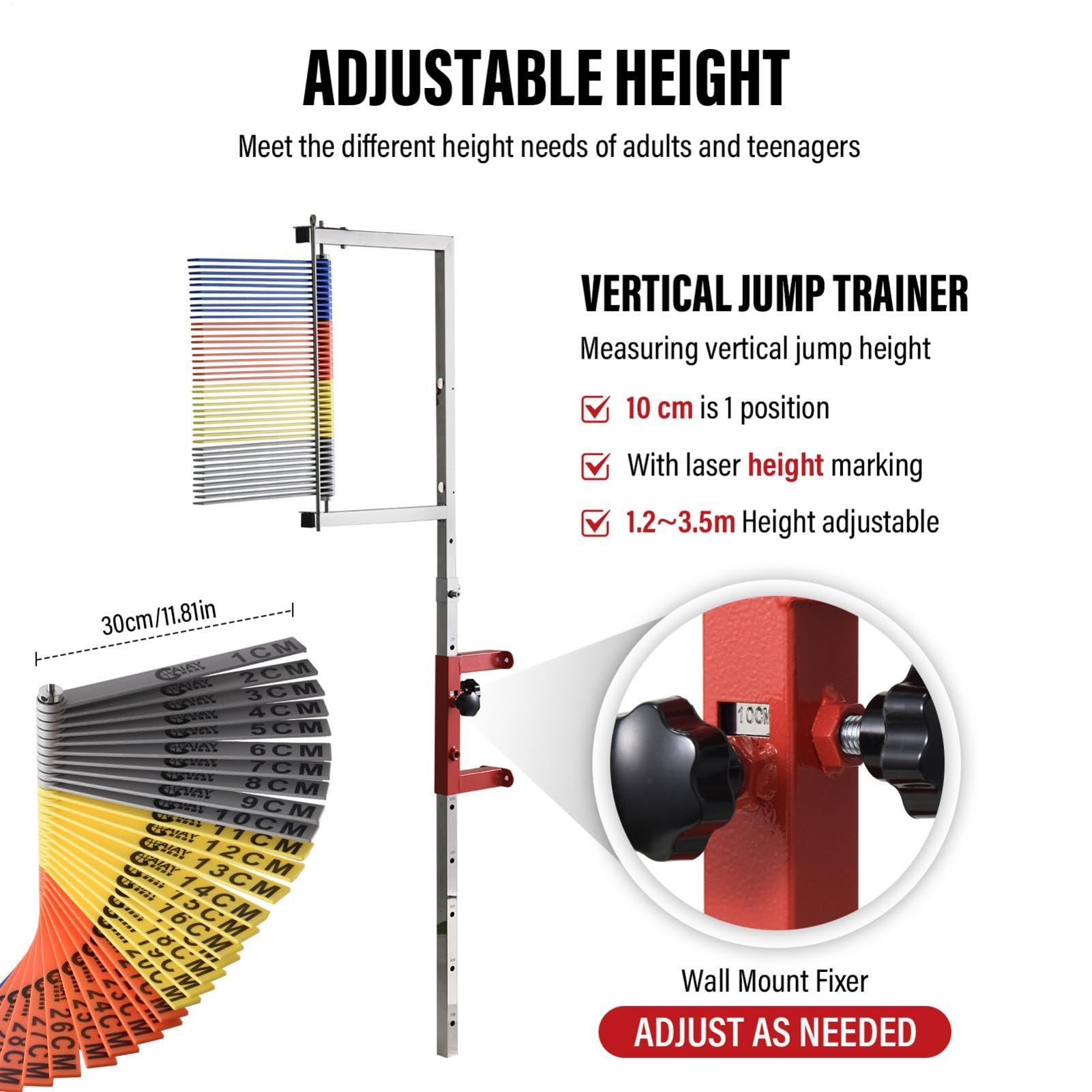NineFit Basics Vertical Jump Tester, Wall Mounted Vertical Height Jump Measure Apparatus, 3.9-11.5Ft Adjustable Vertical Trainer Stand for Vertical Jump Training