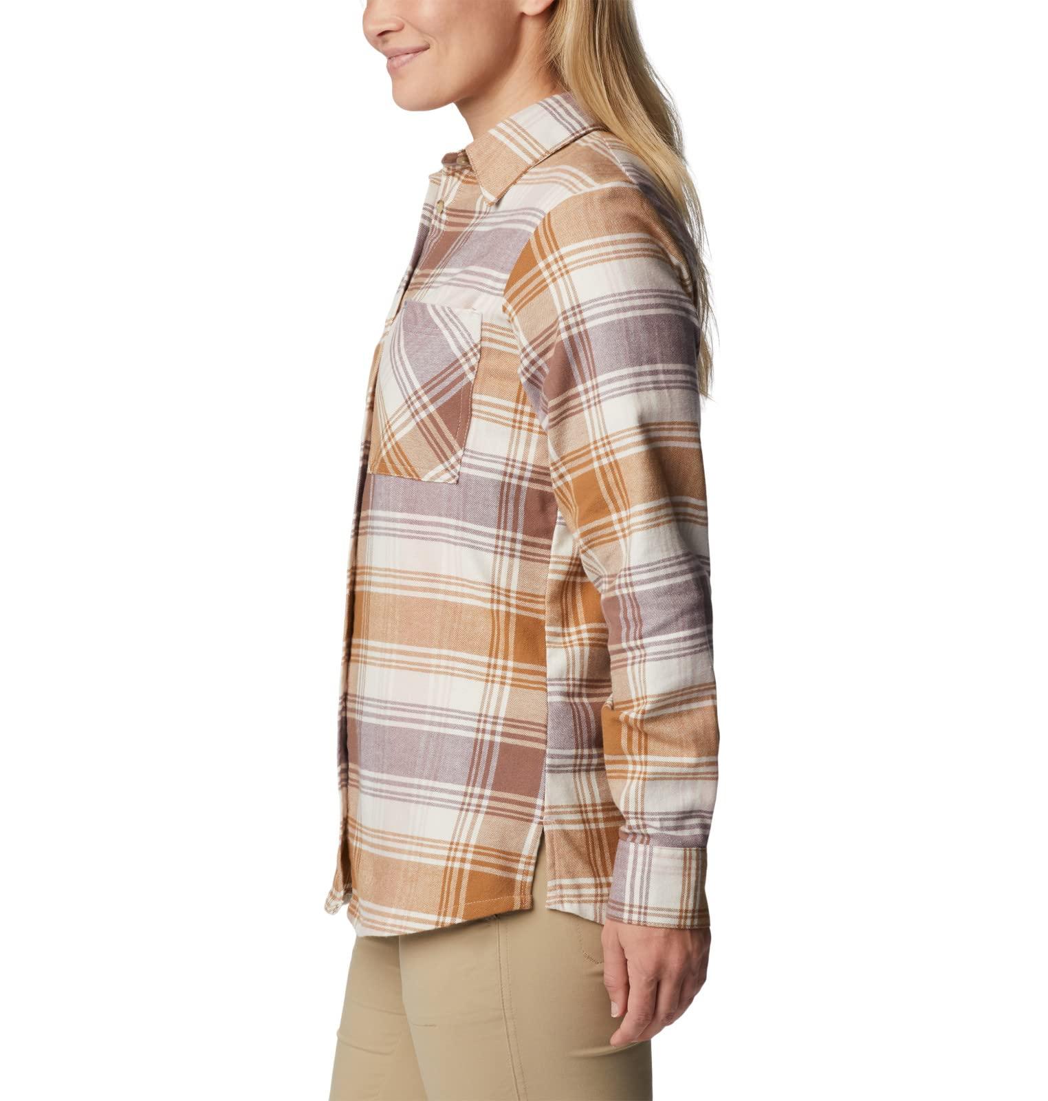 Columbia Columbia Women's Calico Basin Flannel Long Sleeve Shirt, Dusty Pink Dimensional Buffalo, 1X Plus