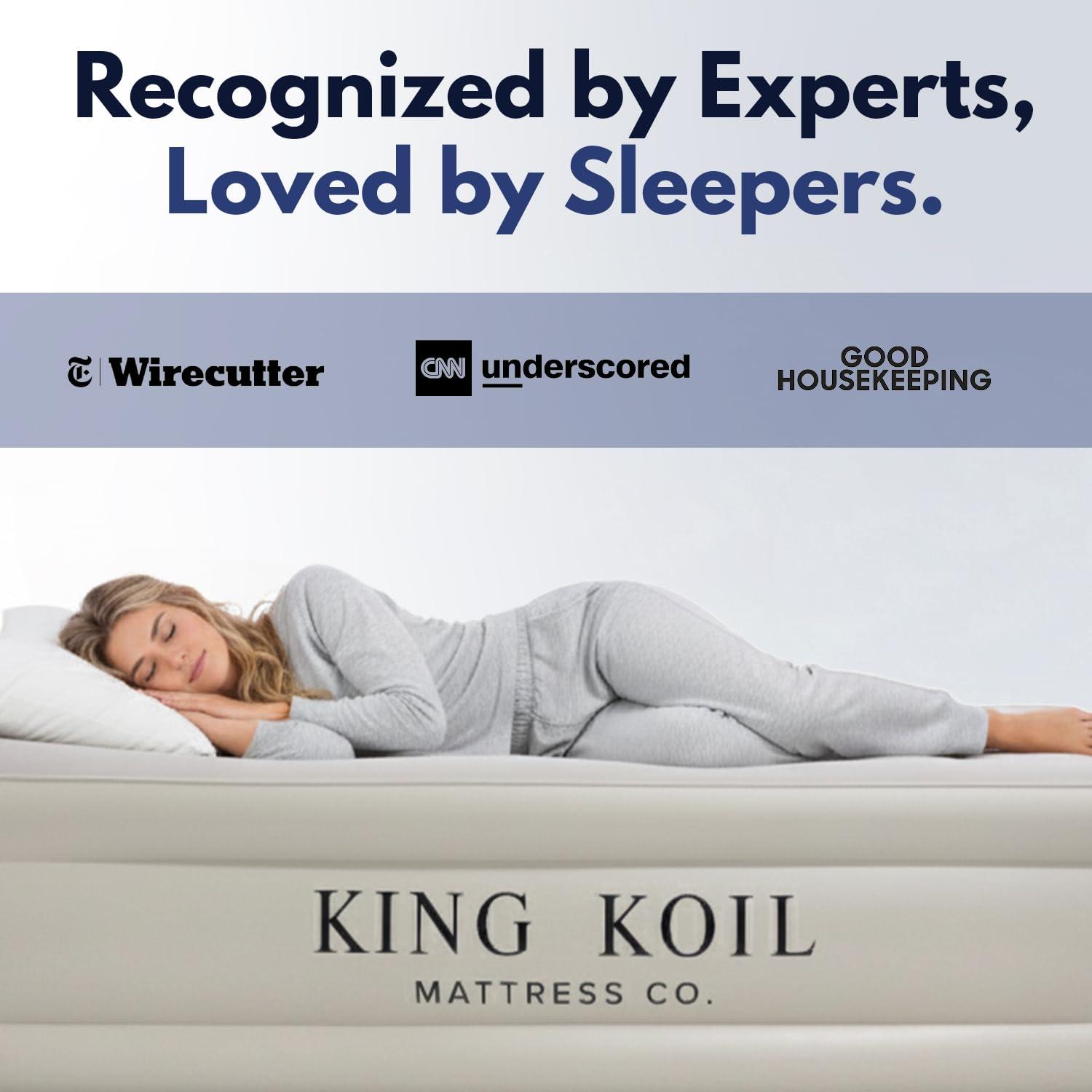 King Koil King Koil Luxury California King Air Mattress with Built-in Pump for Home, Camping & Guests - 20 King Size Inflatable Airbed Luxury Double High Adjustable Blow Up Mattress, Durable Waterproof