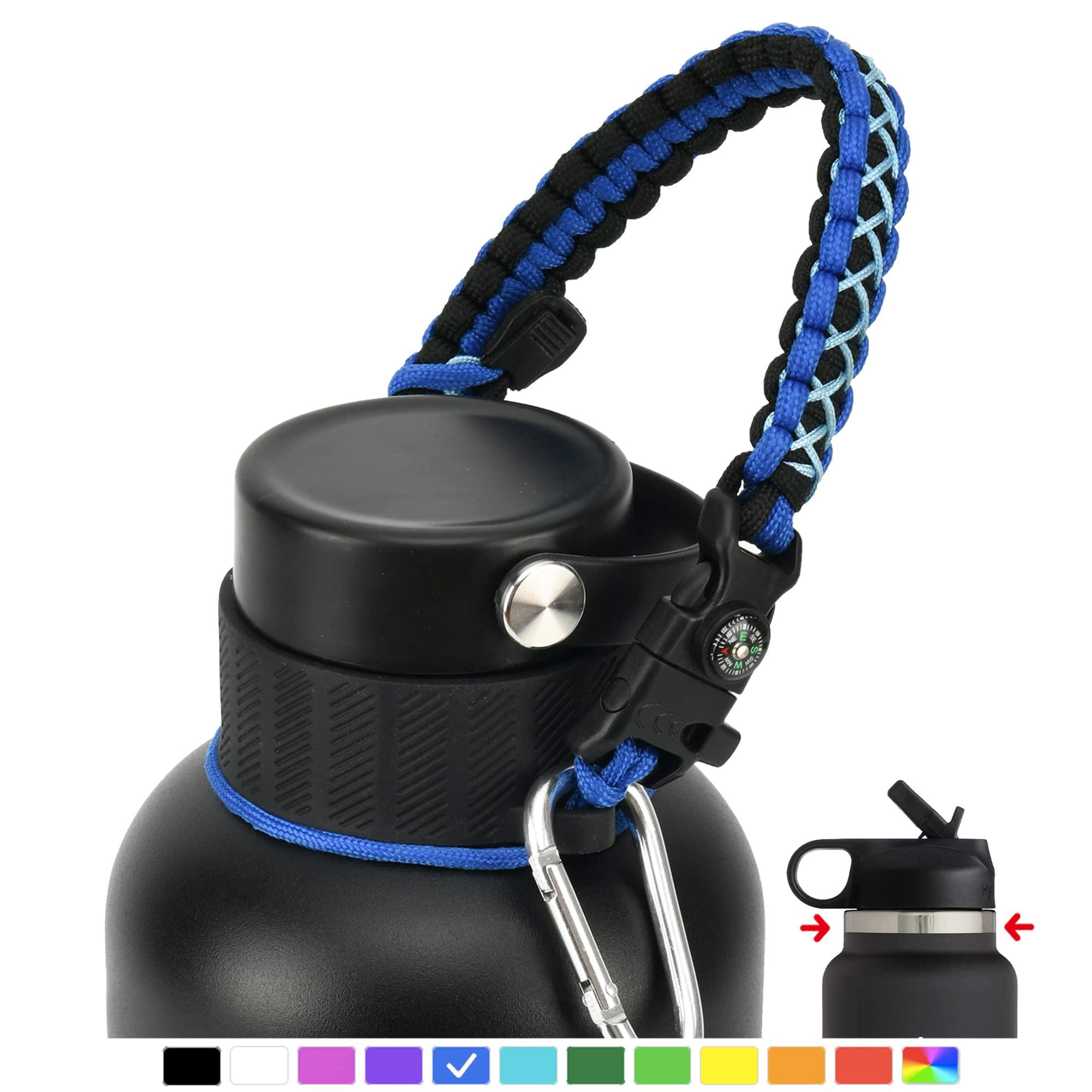 QeeCord QeeCord Paracord Handle Compatible with Hydro Flask 2.0 Wide Mouth Water Bottle Carrier with New Ring and Carabiner, 12oz, 16oz,18oz, 32oz, 40oz, 64oz (64 oz Wide Mouth, Blue)