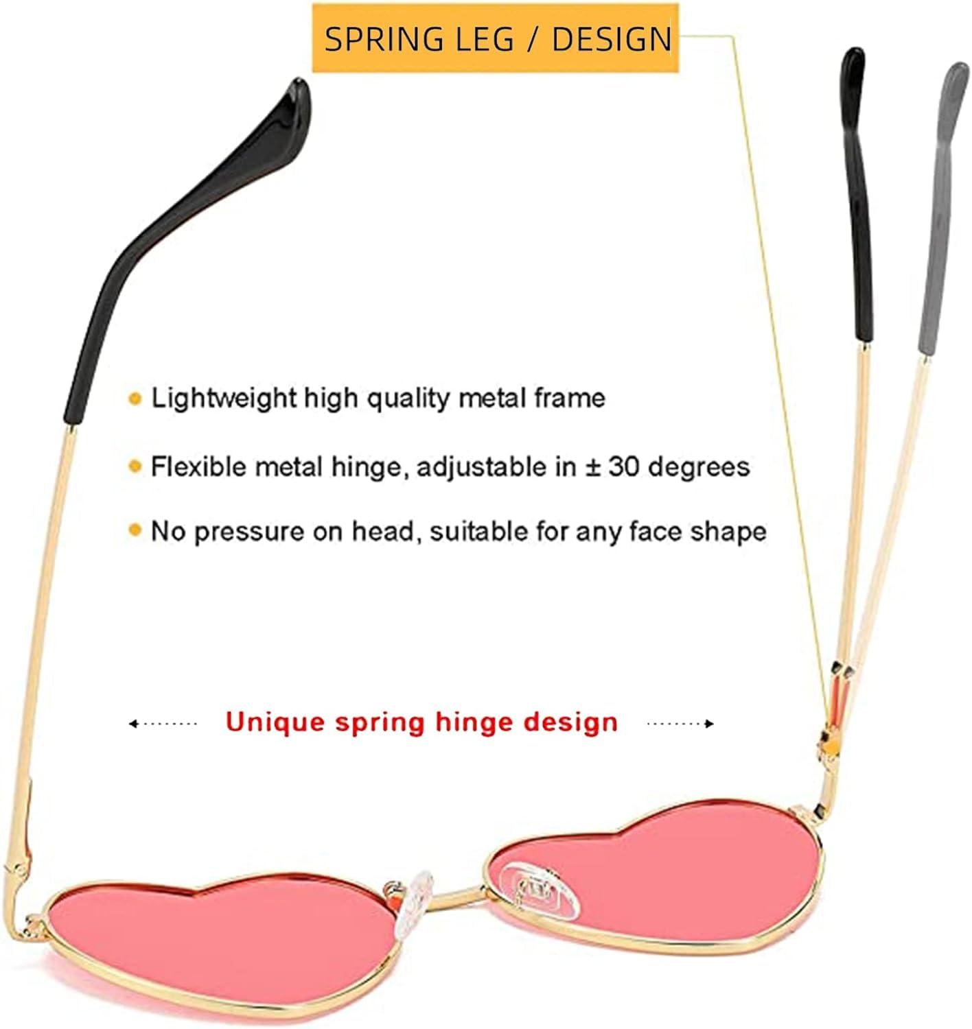 Laurinny Laurinny Pink Heart Sunglasses Polarized for Women Men Retro Heart Shaped Glasses Metal Frame Spring Hinge