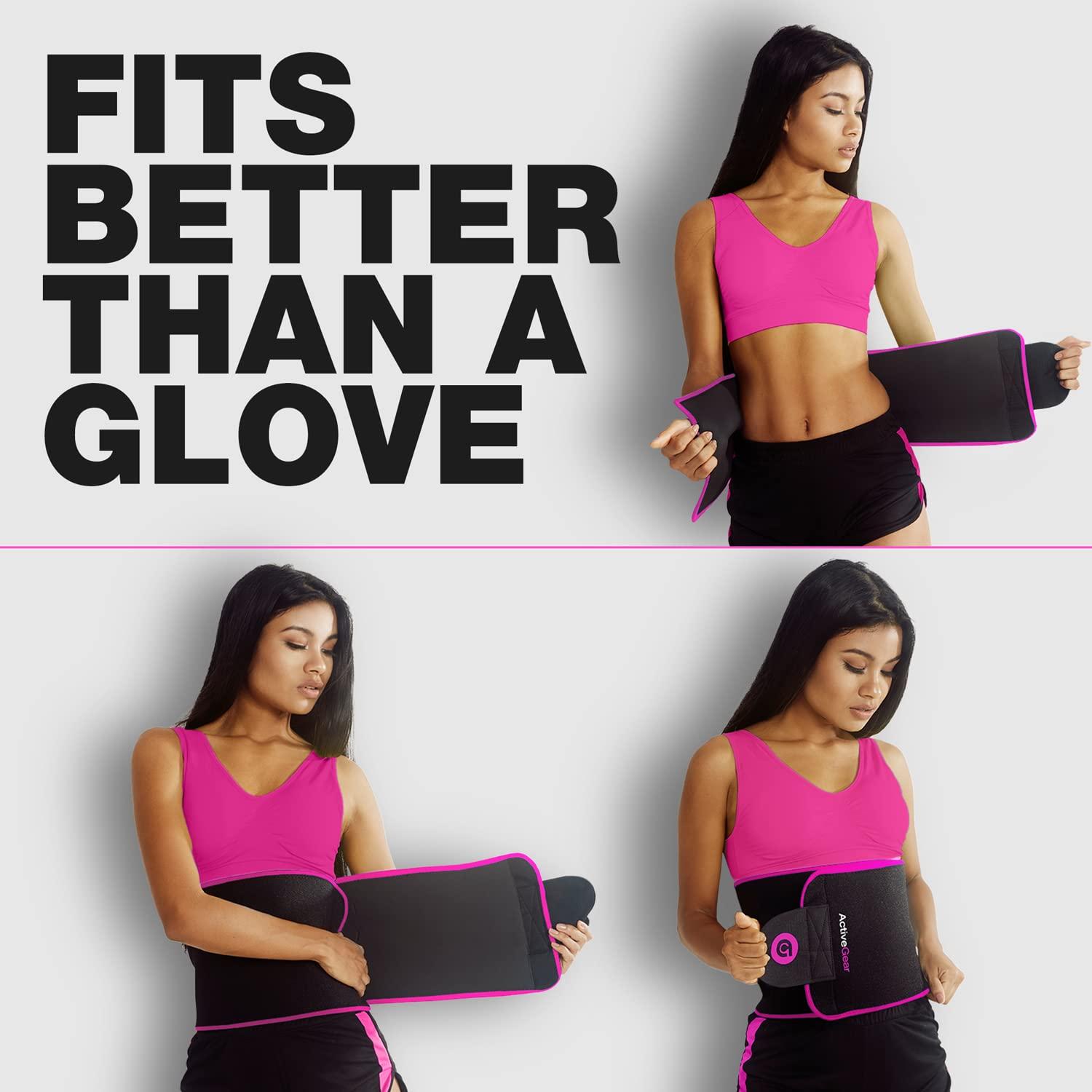ActiveGear ActiveGear Waist Trainer for Women & Men - Sweat Band Waist Trimmer Belt for a Toned Look - Reinforced Trim and Hook & Loop Closure (Pink Hem, Large: 9 x 46)