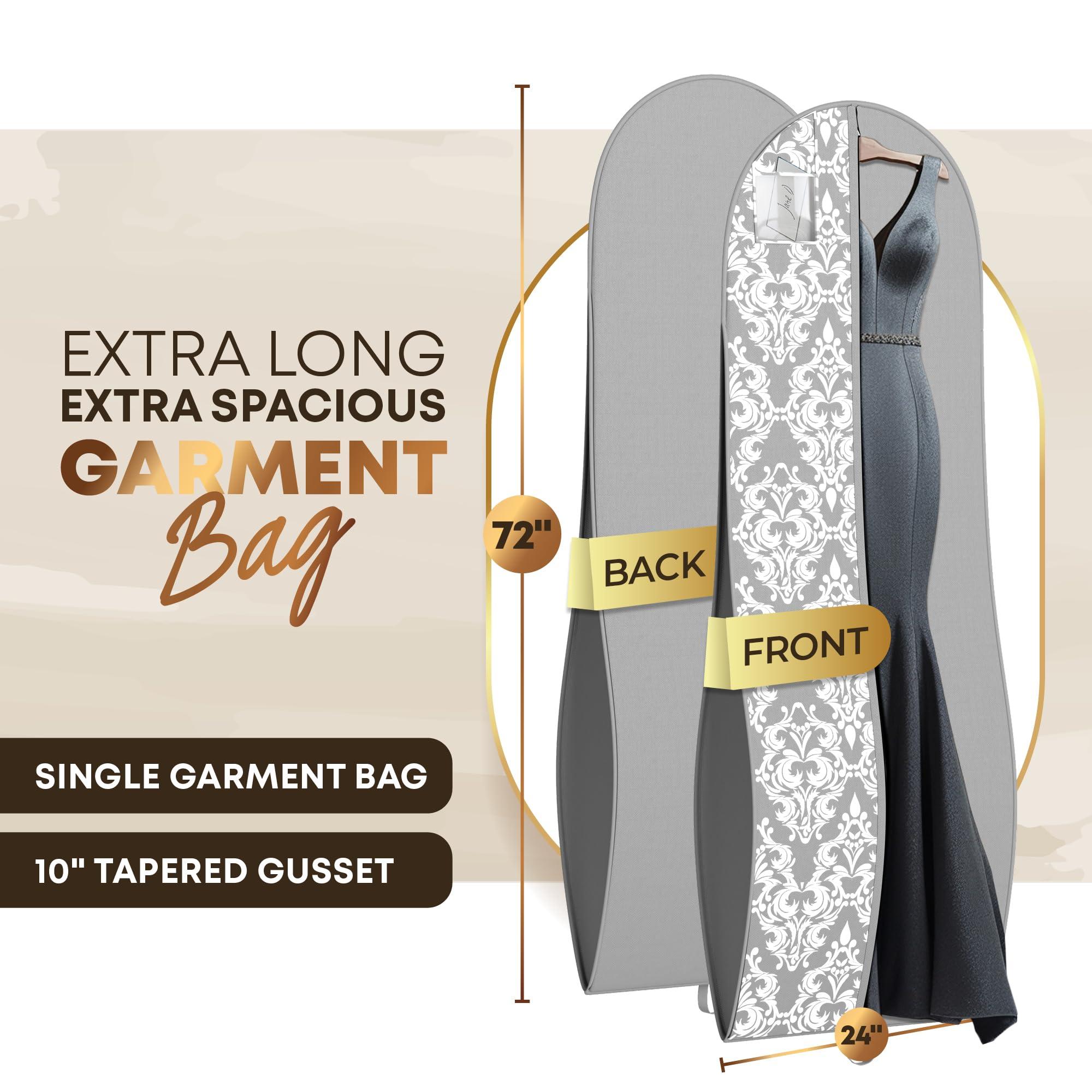 Your Bags Your Bags 72" Wedding Dress Bag for Gowns Long - Long Garment Bags for Hanging Clothes & Closet Storage - Durable Travel Bag for Women with ID Window - (Grey/White Damask Print)