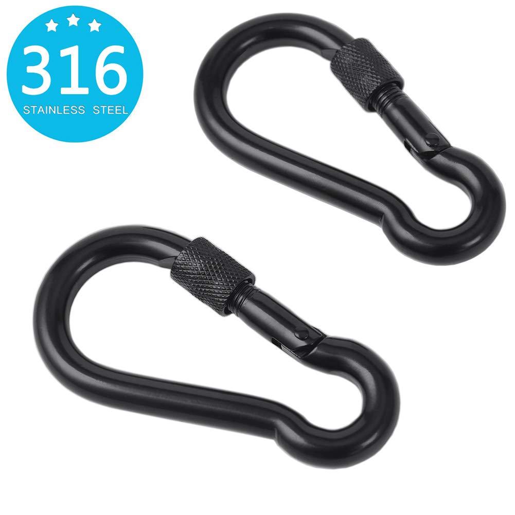 PROND PROND Locking Carabiners, Heavy Duty Carabiner, 316 Stainless Steel Screw Lock Carabiner Hooks (Black - 1PCS)