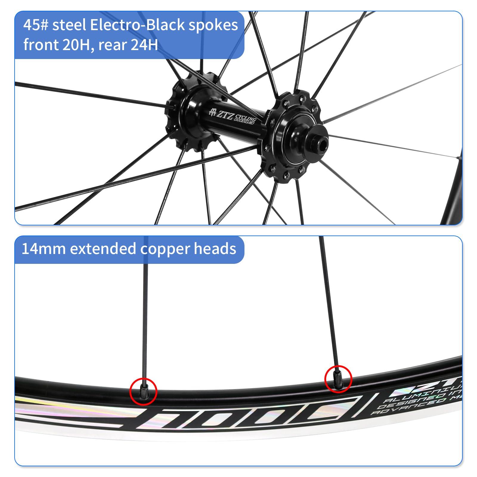 ZTZ ZTZ 700C Road Bike Wheelset, Ultralight Aluminum Alloy 30mm Road Bike Wheel, 20H Front/24H Rear High-Strength Bike Rims, 700c Clincher, Rim Brake, Compatible 8-12 Speed Cassettes (Only Rear Wheel)
