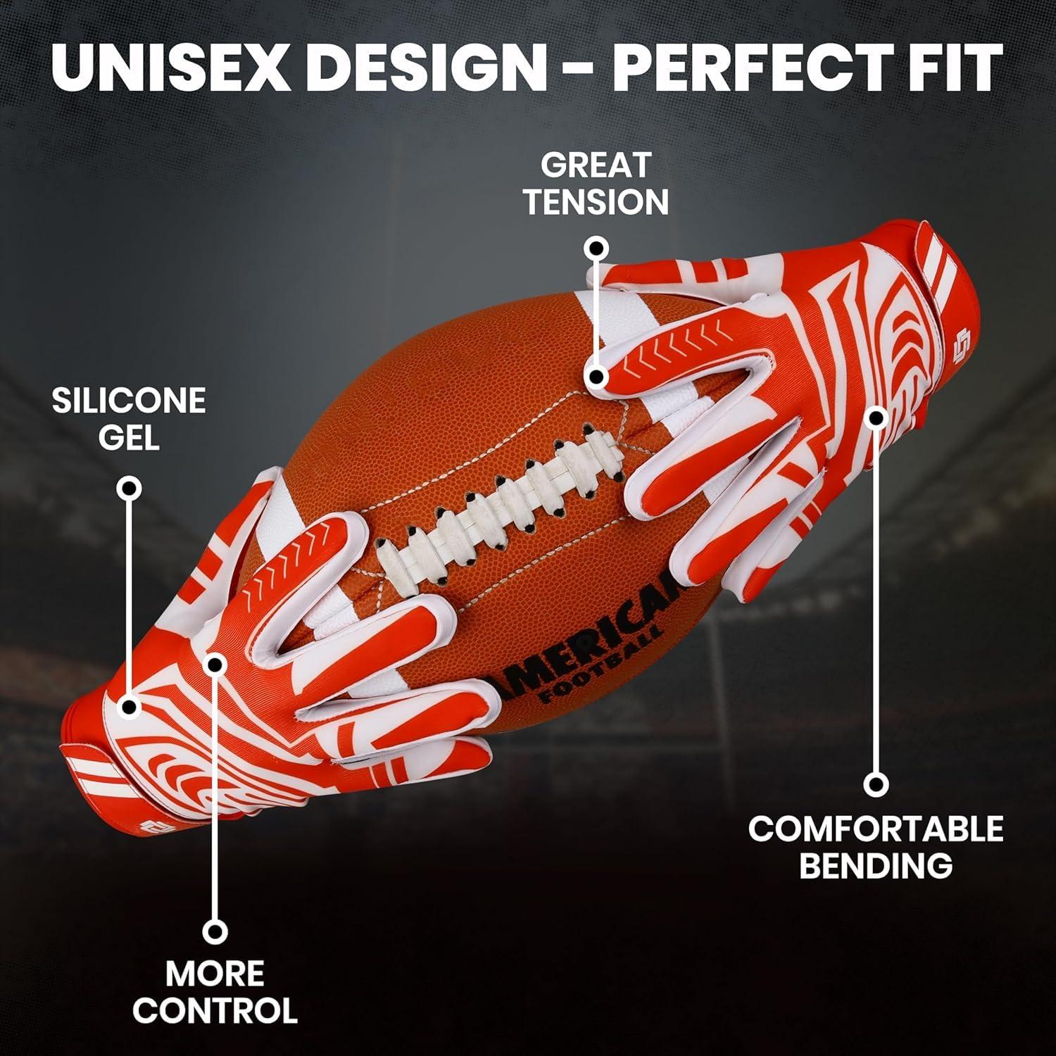 LYRX LYRX Professional Football Receiver Gloves with Optimal Silicone Palm Non-Slip Grip Control Ultra-Stick Sports Lightweight Glove and Precision Fit (Red, Adult M (7.2"))