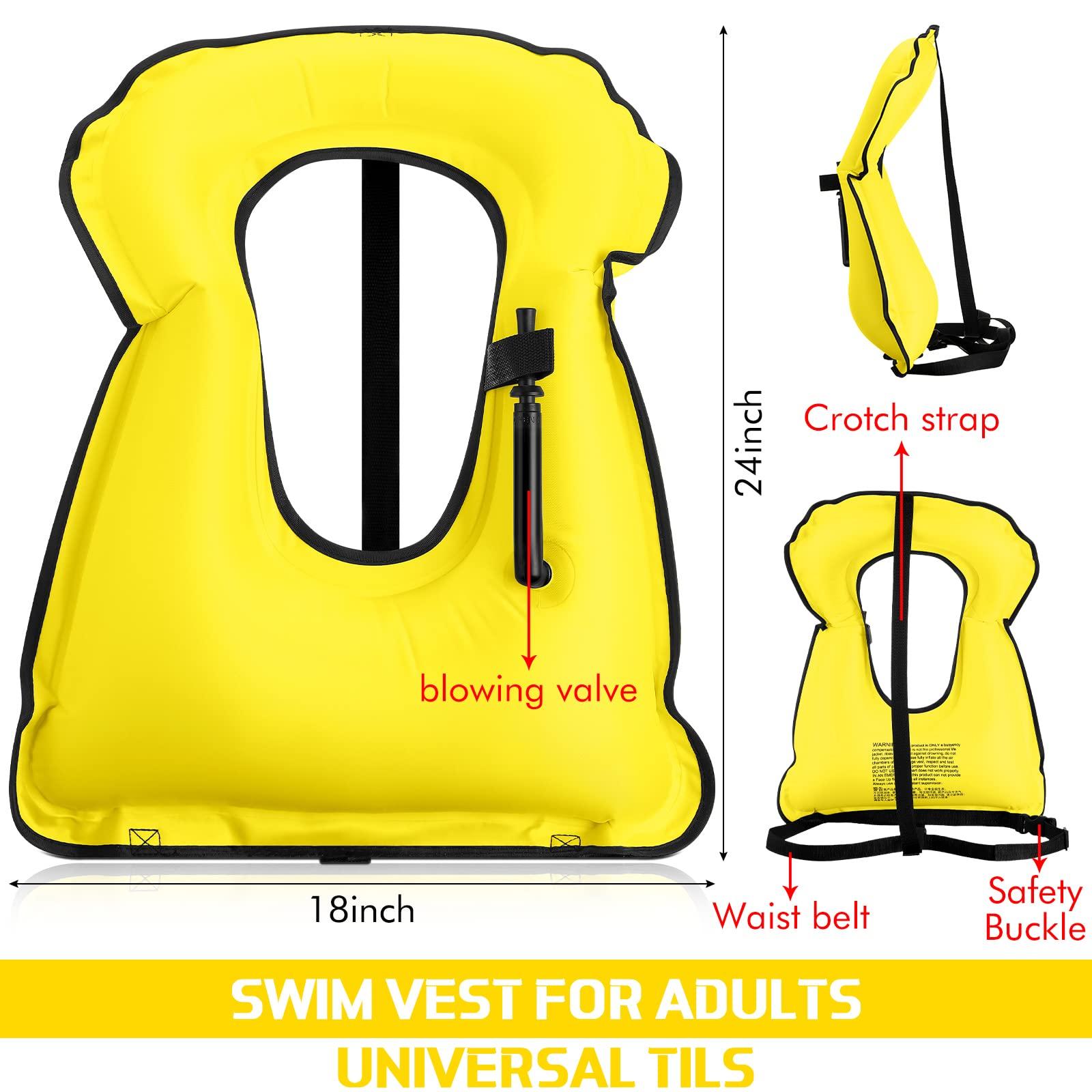 Jerify Jerify 4 Pcs Inflatable Snorkel Vest Adults, Portable Swim Vest Jackets, Adjustable Kayaking Jackets Safety Vests for Snorkeling Swimming Diving Surfing (Yellow)