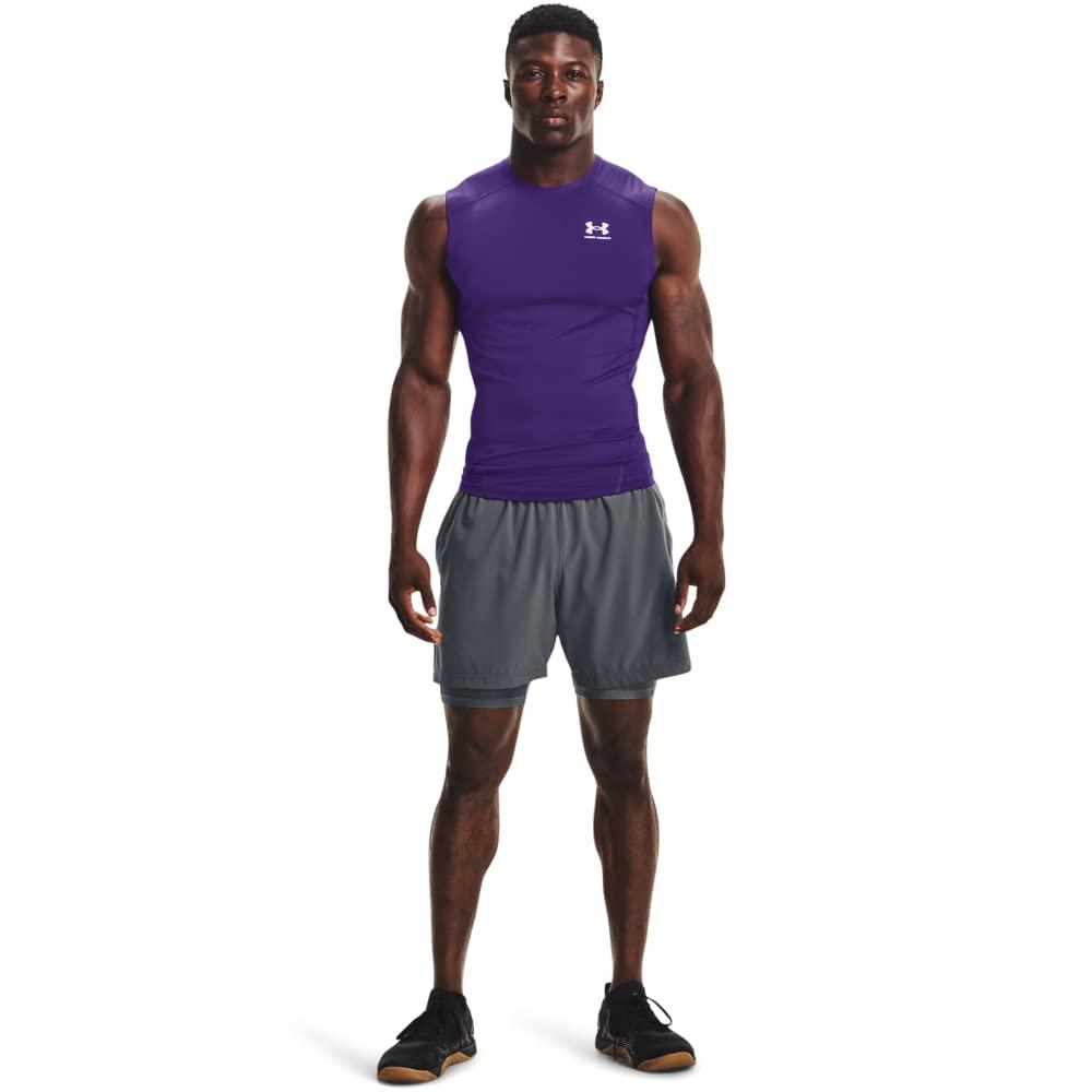 Under Armour Under Armour Men's Armour HeatGear Compression Sleeveless T-Shirt, Purple (500)/White, Large