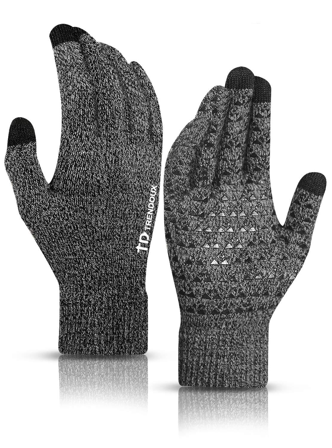 TRENDOUX TRENDOUX Winter Gloves, Touch Screen Knit Glove for Men Women - Running Driving in Cold Weather - Non-Slip Grip - Thermal Liner - Elastic Cuff - Premium Material - Outdoor Riding - Black Gray - M
