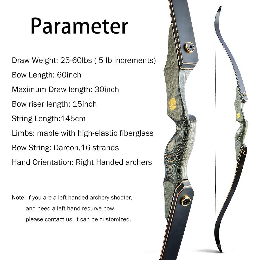 ZSHJGJR ZSHJGJR 60" Archery Recurve Bow 25-60lbs Takedown Hunting Bow and Arrow Set Right Handed Wooden Bow Riser for Adult Target Hunting Shooting (55lbs, Bow Set with Black Bow Case)