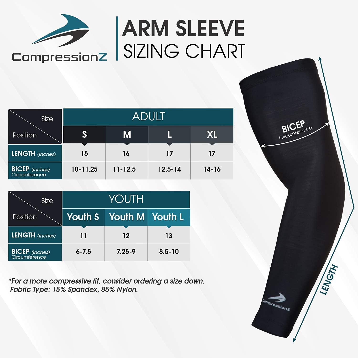 CompressionZ Compression Arm Sleeves for Kids Cooling, Football, Basketball, Golf, UV Sun