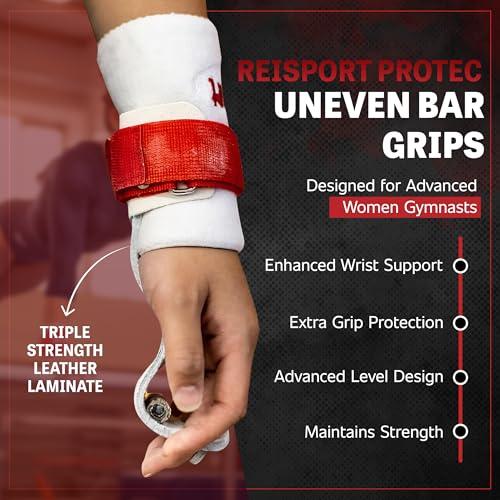 Reisport Reisport Women\'s Gymnastic Grips Protec Elite Hook & Loop Uneven Bar Grips, X-Small, Small, Medium, Women and Girls Gymnastics Training, Triple Strength Leather With Kevlar, Less Stretch, Safe Grip