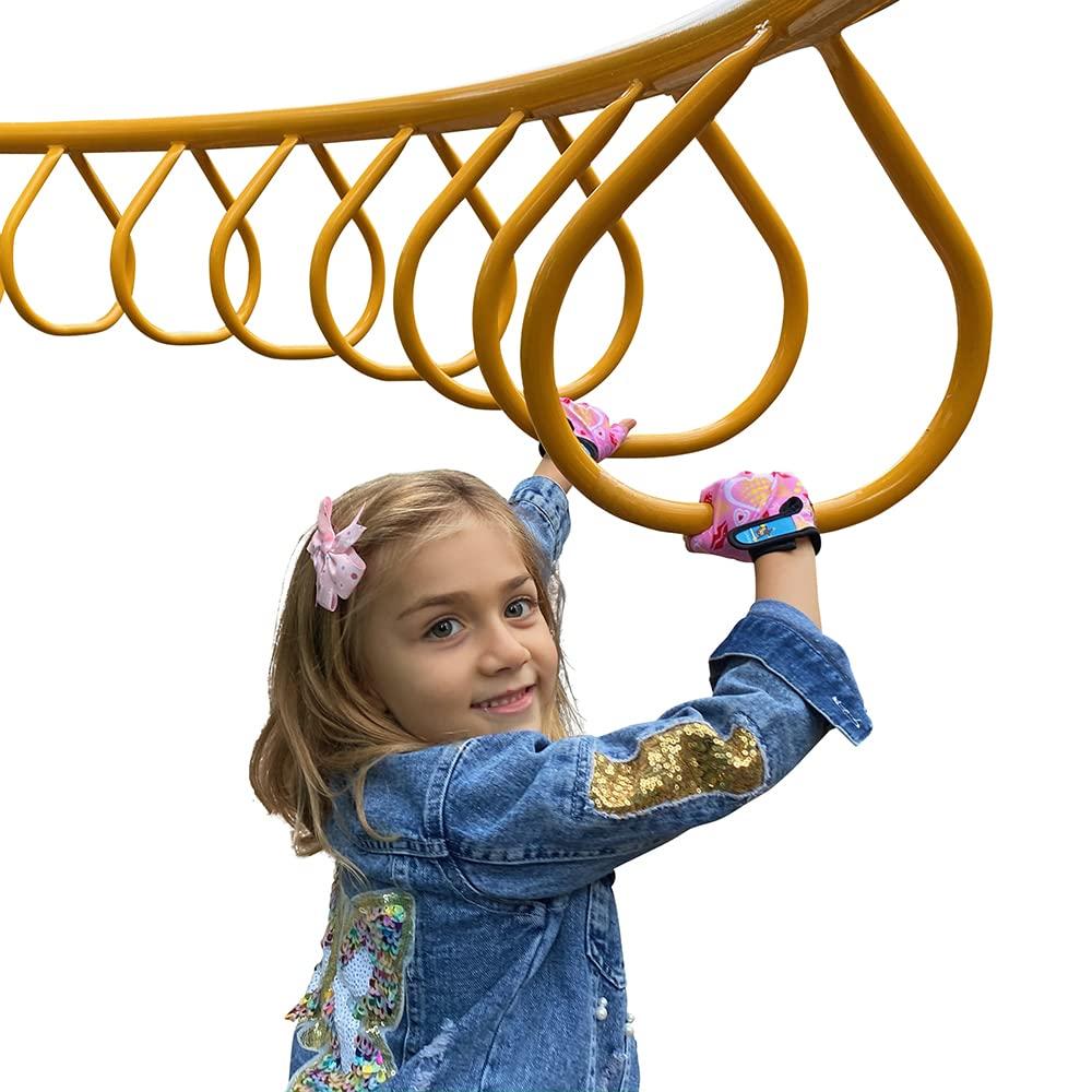 HANG Monkey Bar Gloves with Grip Control (Children 7 and 8 Years Old) Climbing Fingerless Pink Gloves
