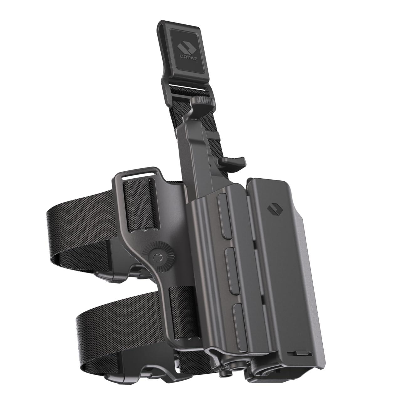 Orpaz Orpaz T40 Light Bearing Holster Left-Handed, Adjustable and Modular Holster with Flashlight Fits Most Pistols and Most Lights, Lasers, Sights and Optics (T40 Large, Drop-Leg)