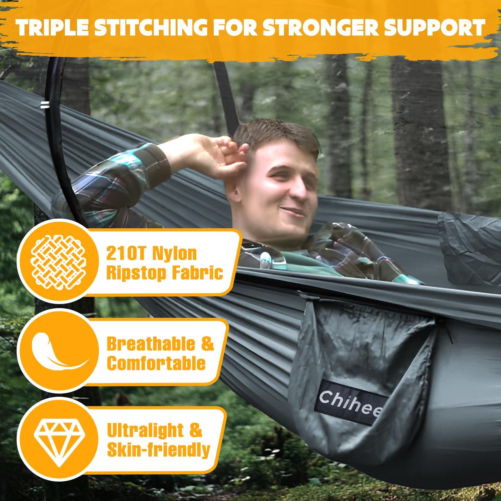 Chihee Chihee Ultra-Light Travel Camping Hammock Pop-up Net Hammock 660lbs Load Capacity,Breathable,Quick-Drying Parachute Nylon 2 Premium Carabiners,2 Tree Slings Included for Outdoor Backpacking Hiking