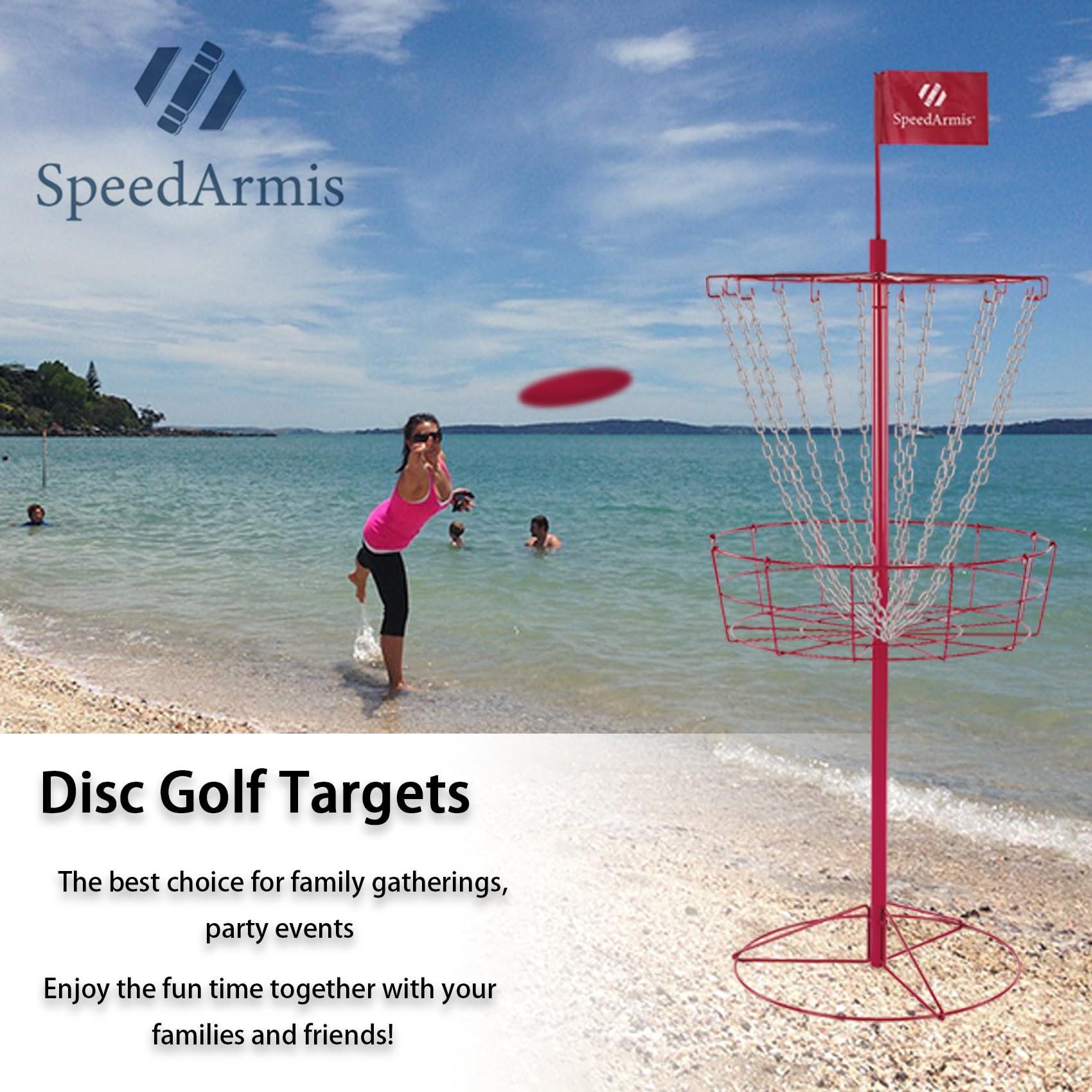 SpeedArmis SpeedArmis Disc Golf Basket Targets - Portable Golf Baskets with Heavy Duty 12 Double Steel Chains, Come with 3pcs Discs