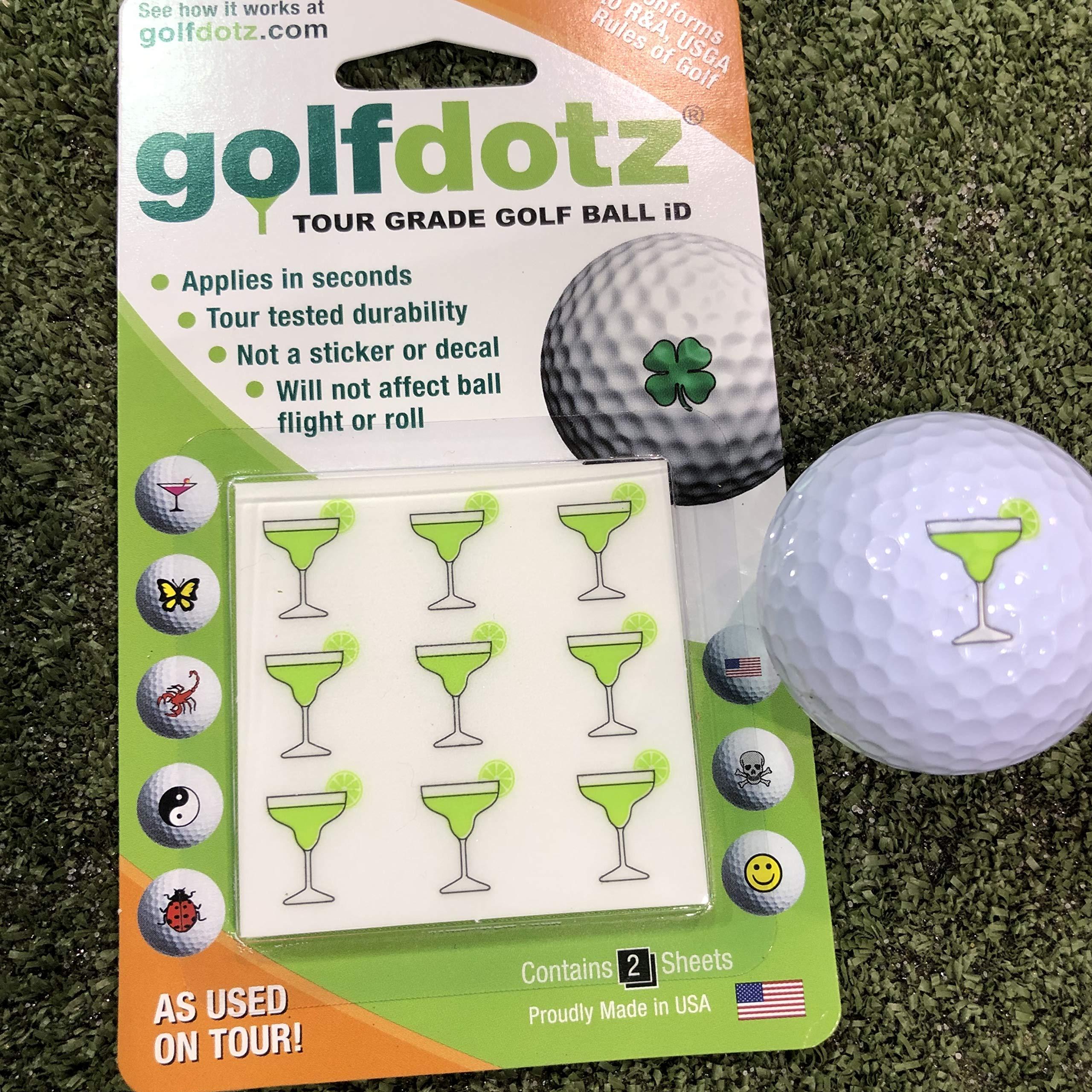Golfdotz Golfdotz - Golf Ball Markers, Unique Golf Ball Stamps and Golf Ball Stickers for Marking Golf Balls, Durable Golf Ball Decals, Golf Accessories for Men and Women, Margarita Time (18 Count)