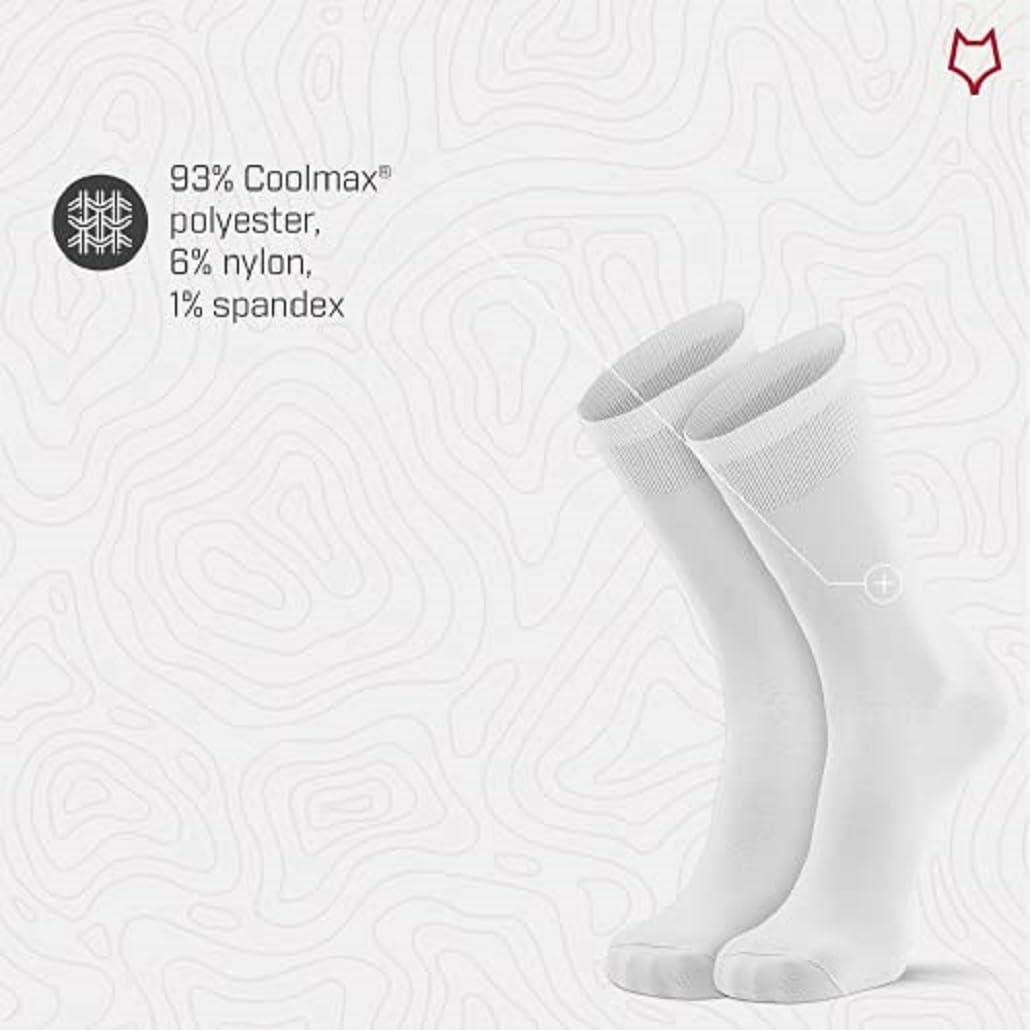 FoxRiver Fox River Wick Dry Crew Liner Sock, CoolMax Thin Fabric for Comfort, Breathable, Moisture Wicking, Performance Boot Socks, White, Small