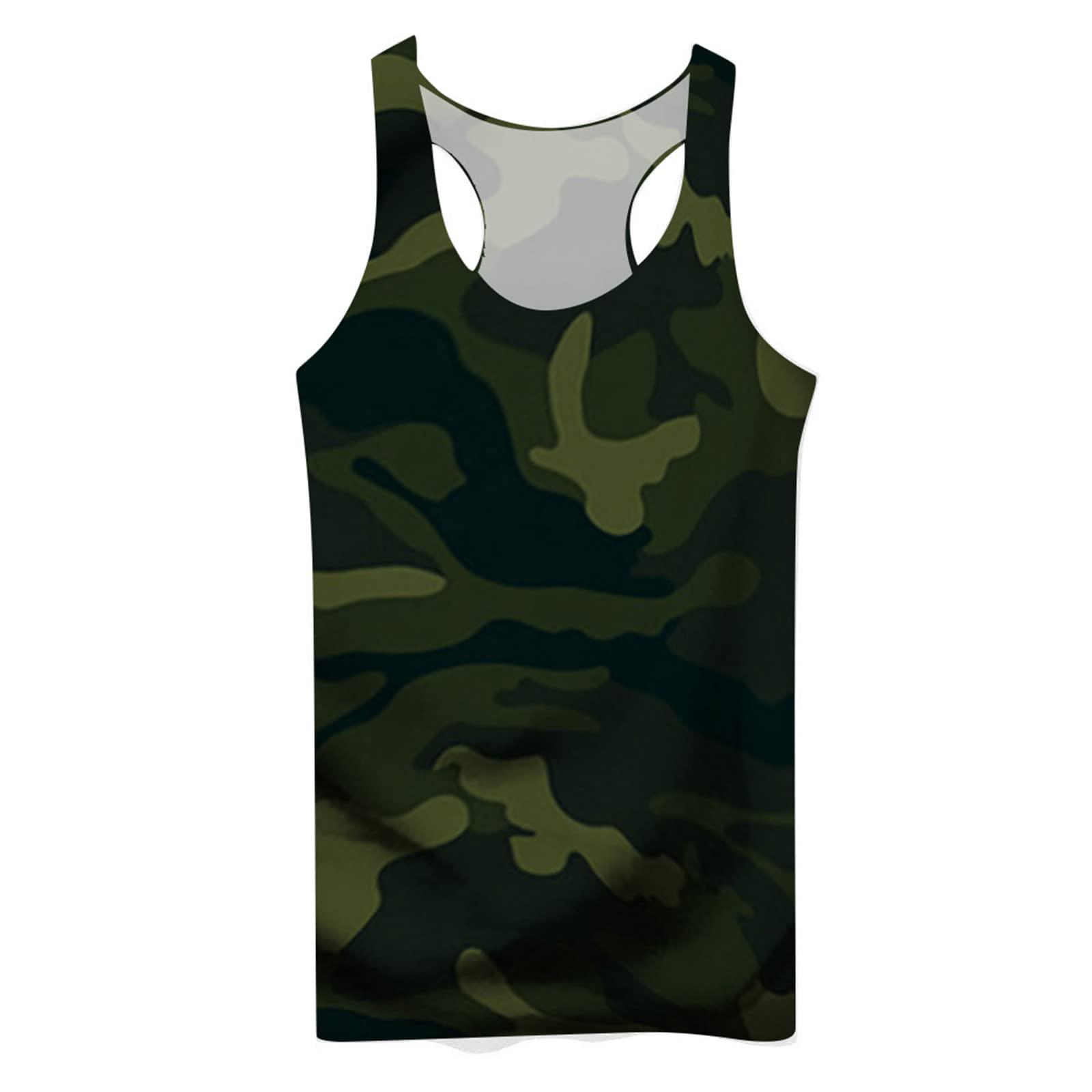 WENKOMG1 Mens Camo Tank Top Quick Dry Athletic Tee Sleeveless Fitness Muscular Tee Shirt Mens Tank Shirts Black Tank Top Men Wife Beats Wifebeater Muscle Shirt(B-Army Green Medium)