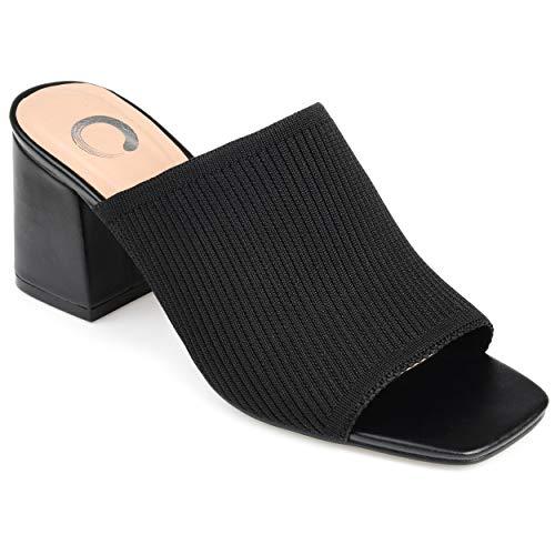 Journee Collection Journee Collection Square Open Toe Chunky Block Heel Knit Slip-On Pump for Women - Lorenna Heeled Fashion Mule - 9 W - Black