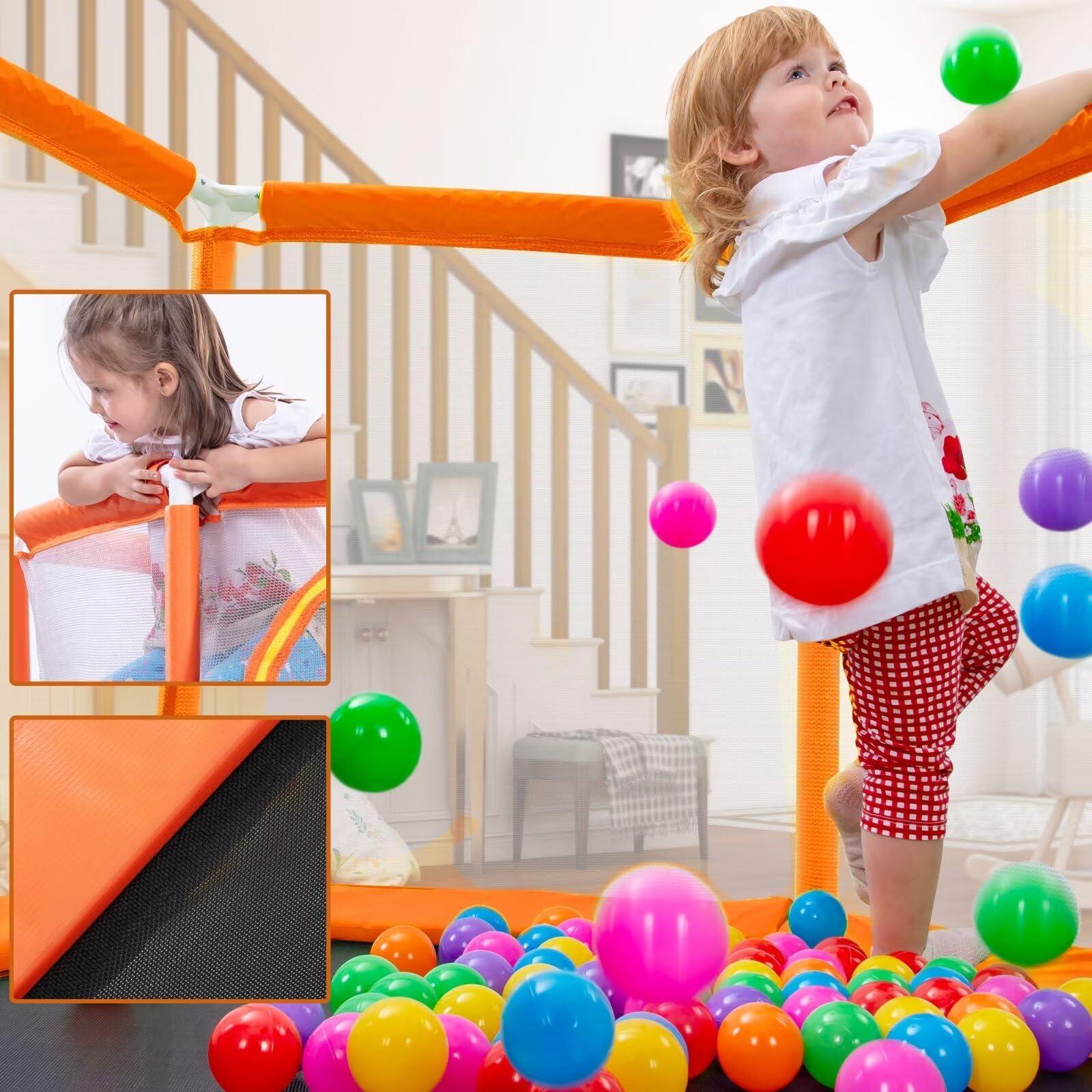 Merax Merax 55" Mini Trampoline for Kids, 4.5FT Indoor Outdoor Toddler Trampoline with Safety Enclosure Net and Pit Balls Baby Small Trampolines Birthday Gifts for Girl and Boy Age 3 Months and up, Orange