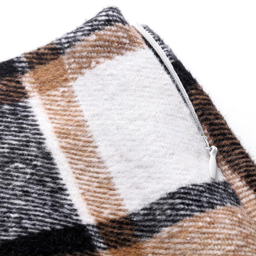 NineFit Basics Plaid High Waisted Tweed Miniskirt for Women - Short Bodycon Pencil Skirt, Checkered Wool, Stretch Flannel, Knee Length Holiday Tartan, Cute Y2k, Elegant Winter