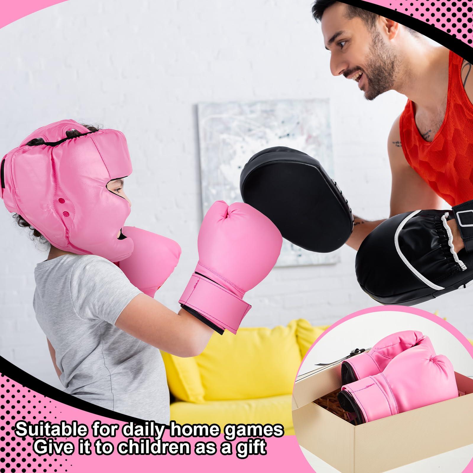 Kanayu Kanayu 12 Pcs Kids Boxing Equipment Set for Beginners Ages 6-18 Years Including Boxing Helmet and Gloves Hand Wraps Sport Mouthguards Taekwondo Sparring Gear for Kids and Children(Black, Pink)