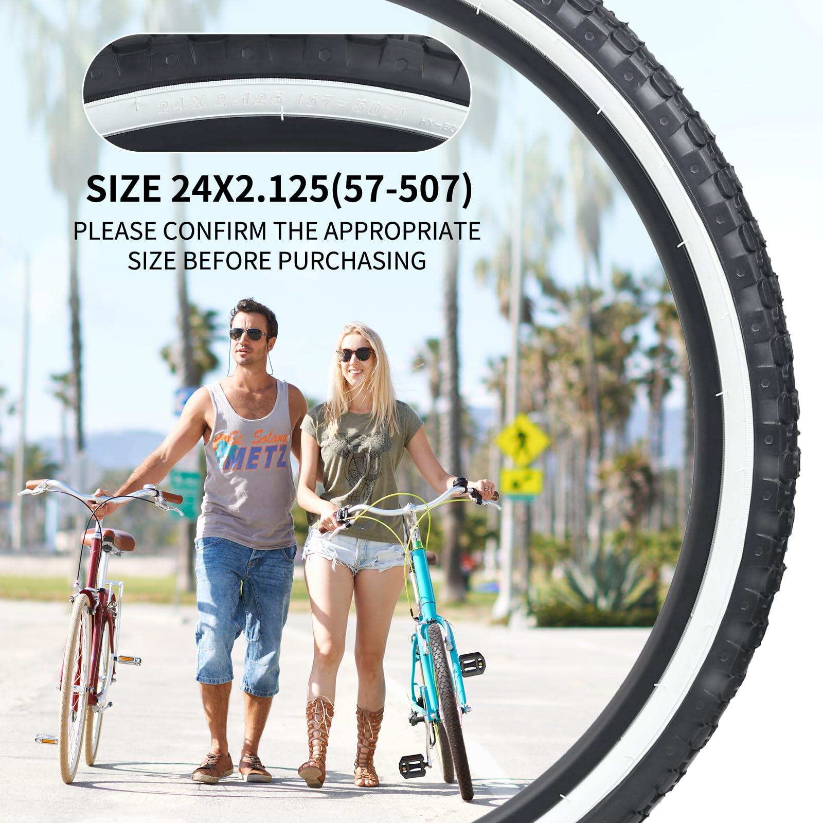 YILUXING 24x2.125 Inch Bicycle TiresYILUXING Folding Replacement Tires for Beach Cruiser Bike 2 Pack Bike Tires & Tubes with White Wall