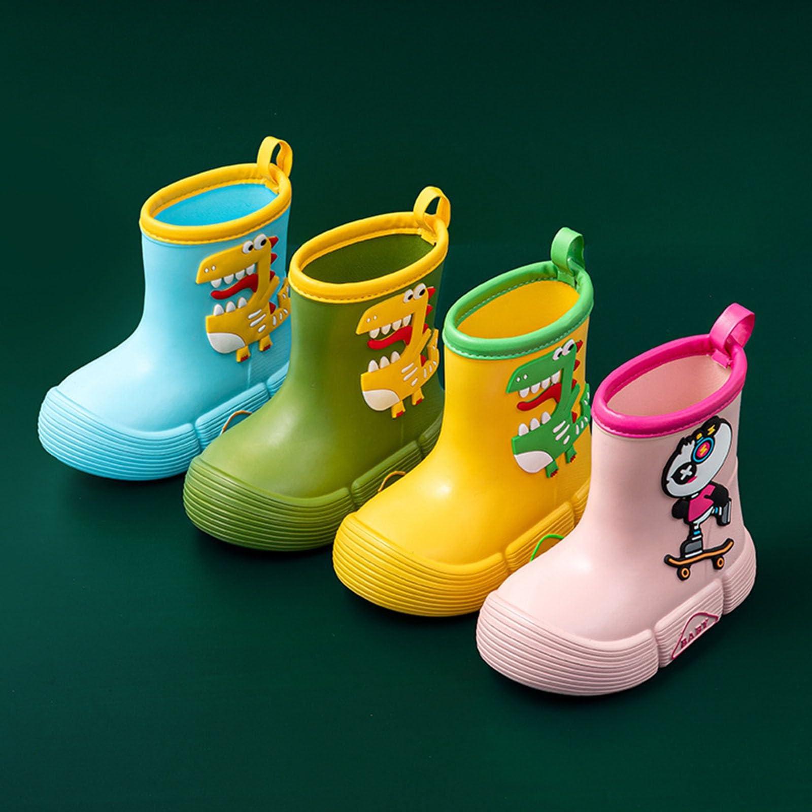 IWIHMIV Rainboots for Toddlers Boys Rain Boot Boys Rubber Boots Baby Rain Boot Toddler Rainboots Kid's Rain Boot Easy-On HandlesGreen,11
