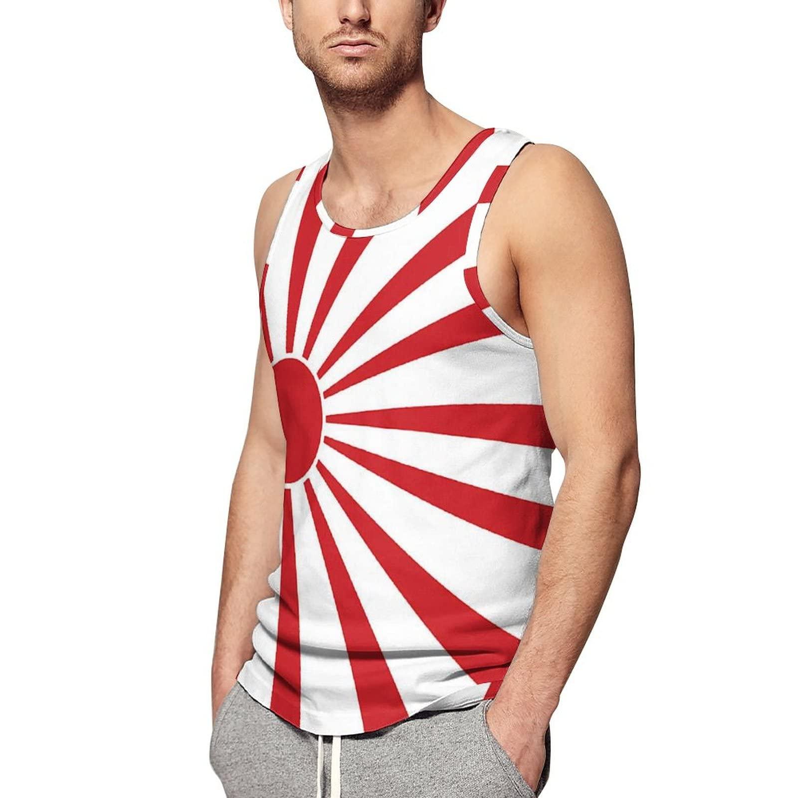 BAIKUTOUAN BAIKUTOUAN Japanese Rising Sun Flag Men\'s Tank Top Casual T-Shirts Sleeveless Funny Tees Beach Shirt Print