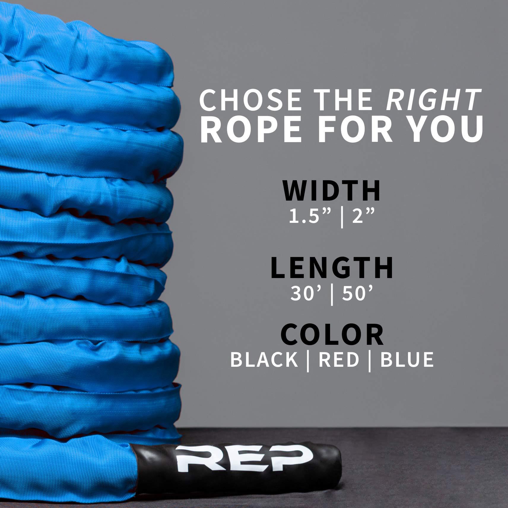 REP REP Battle Ropes - PolyDacron Battle Rope for Strength and Conditioning Workouts 1.5" and 2" Diameter, 30ft, 40ft, 50ft Lengths with Optional Cover Sleeve (Blue With Sleeve, 1.5 x 50 ft)