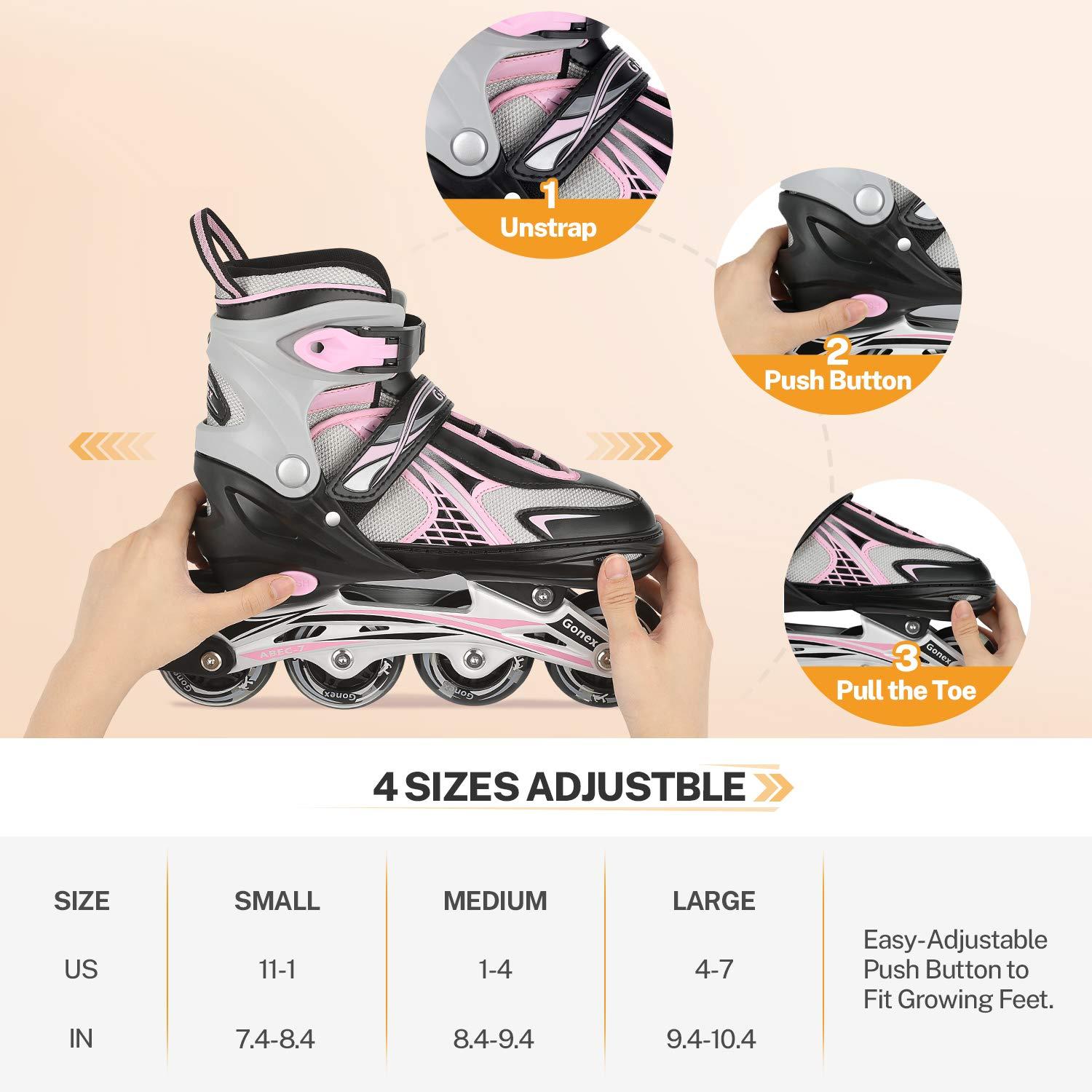 Gonex Gonex Inline Skates for Girls Boys Kids, Adjustable Skates Outdoor Blades Inline Roller Skates for Children Teens Women with Light Up Wheels for Indoor Outdoor Backyard Skating, Pink S