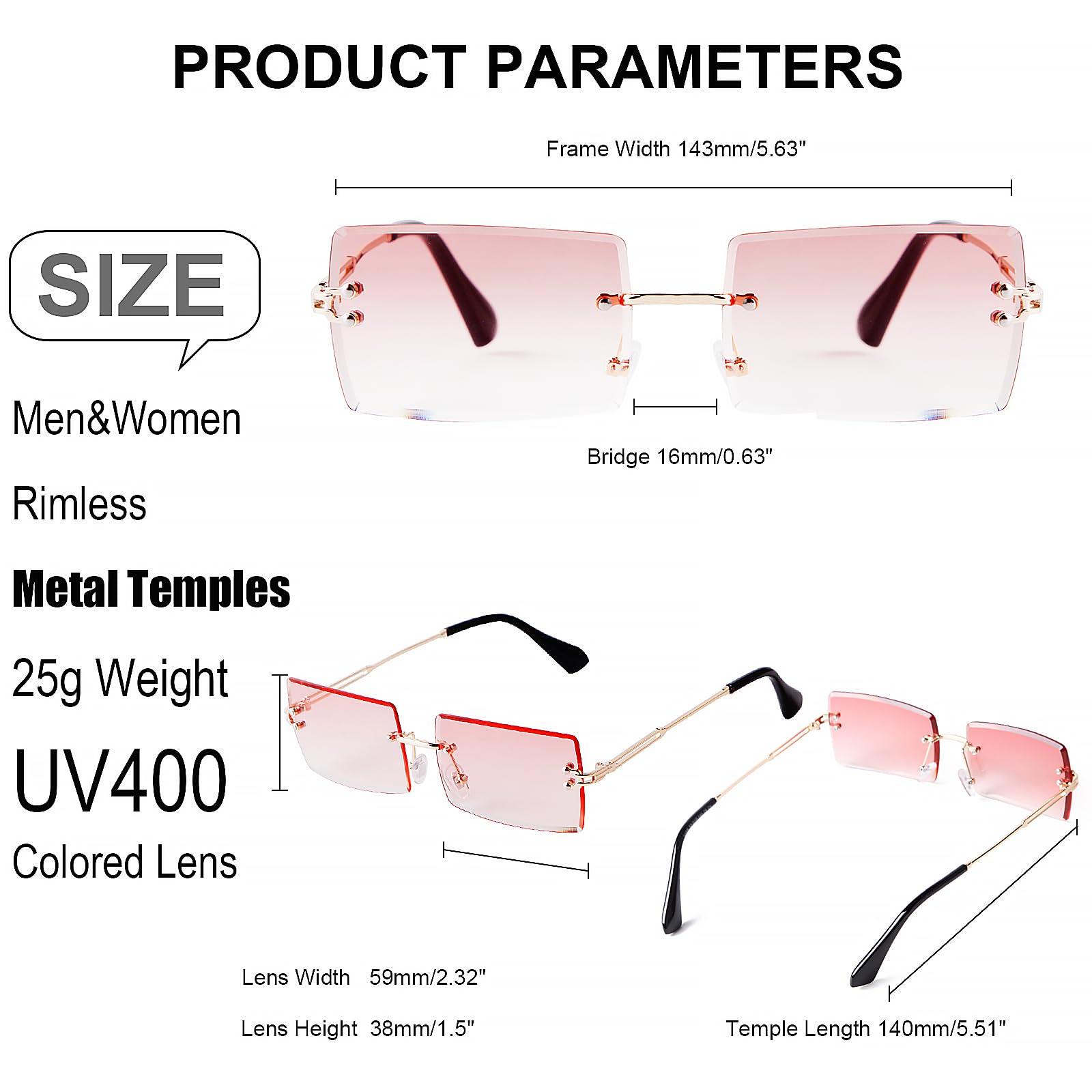 Laurinny Laurinny Rimless Rectangle Sunglasses for Women Fashion 90s Frameless Square Pink Tinted Sun Glasses