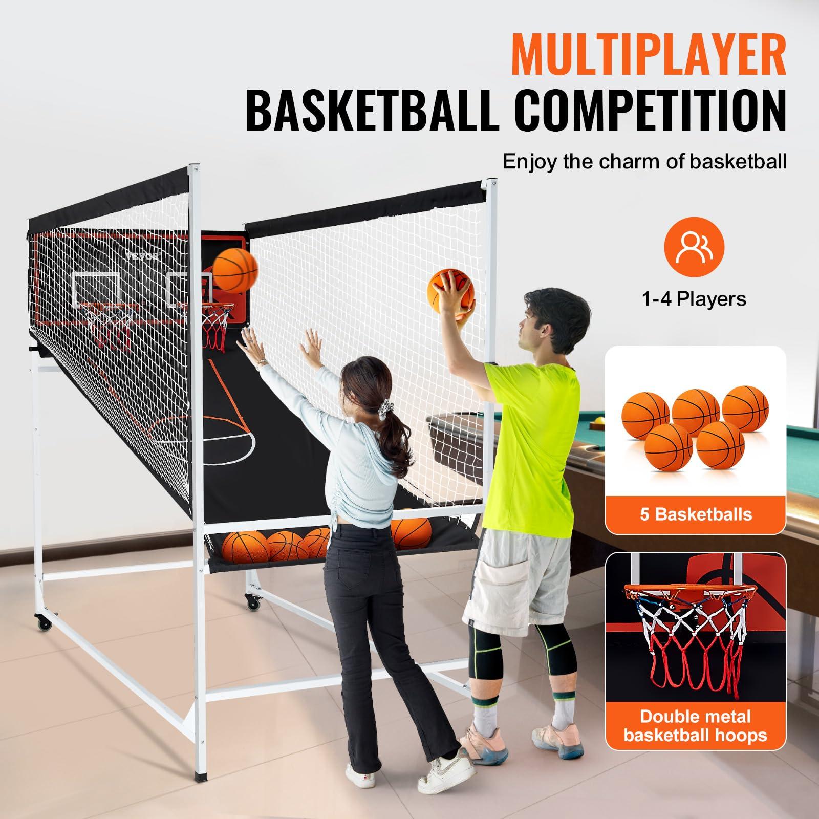 VEVOR VEVOR Arcade Cage Basketball Game, 2 Player Home Dual Shot Sport with 5 Balls, 8 Game Modes, Electronic Scoreboard, and Inflation Pump, Indoor Basketball Game for Kids, Youth Adults