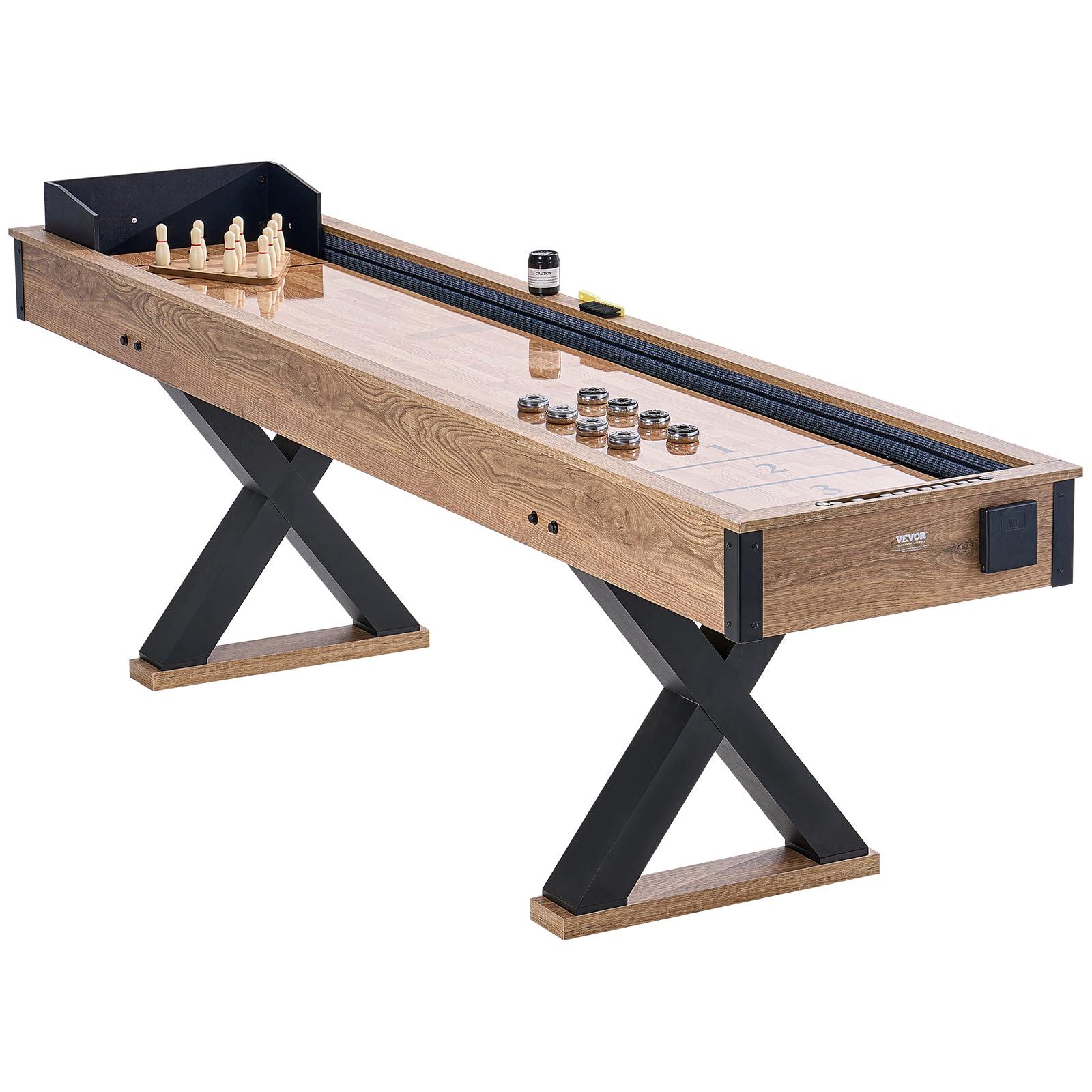 VEVOR VEVOR Shuffleboard Table, 9 ft Shuffleboard for Family Game Rooms, 2 in 1 Shuffleboard and Bowling Combo Game Set, with Scratch-Resistant Playfield, Legs, 8 Pucks, Bowling Set, Wax, and Table Brush